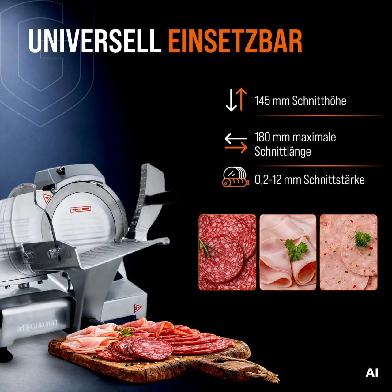 GastroHero ASM195 Aufschnittmaschine 195mm Aluminium
