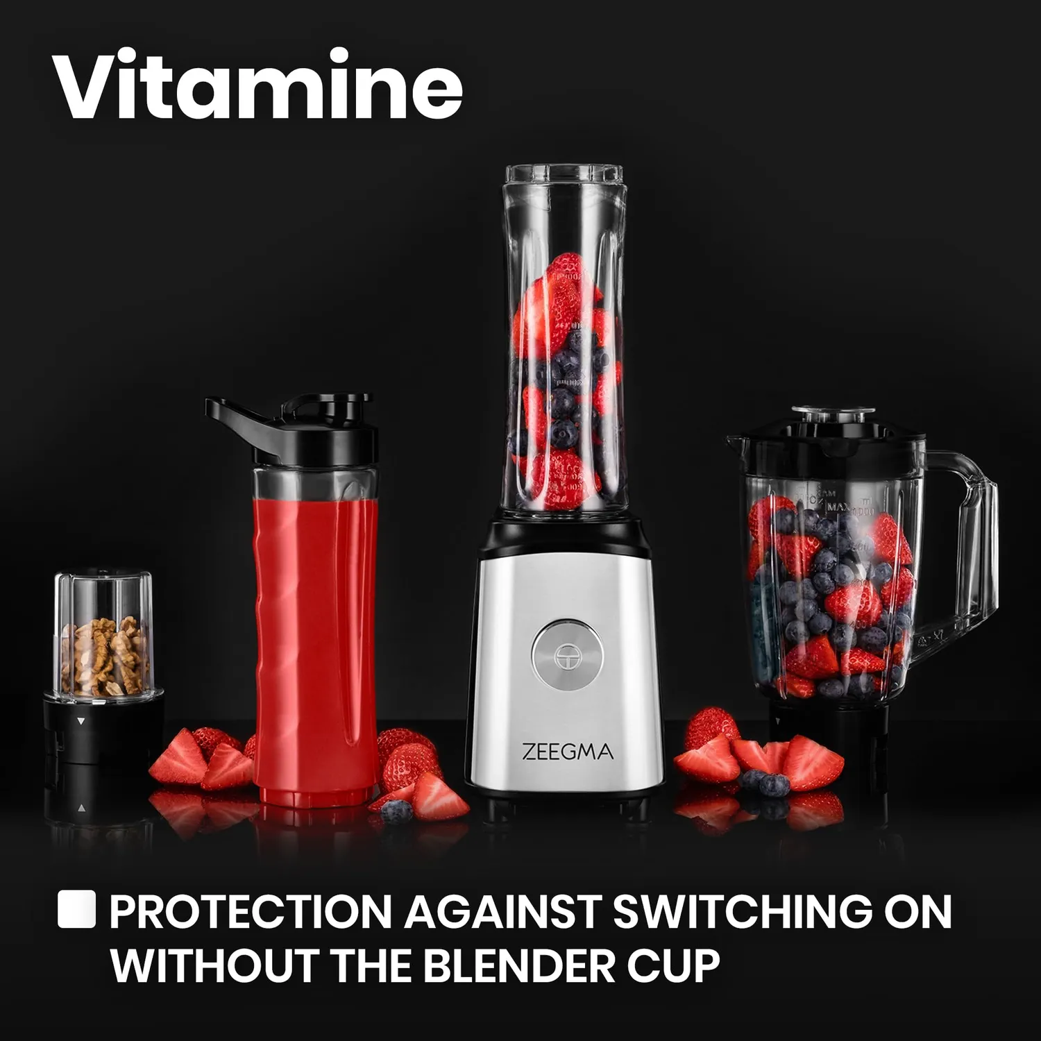 Zeegma Vitamine 4-in-1 Standmixer 1050W 1L mit Trinkflaschen