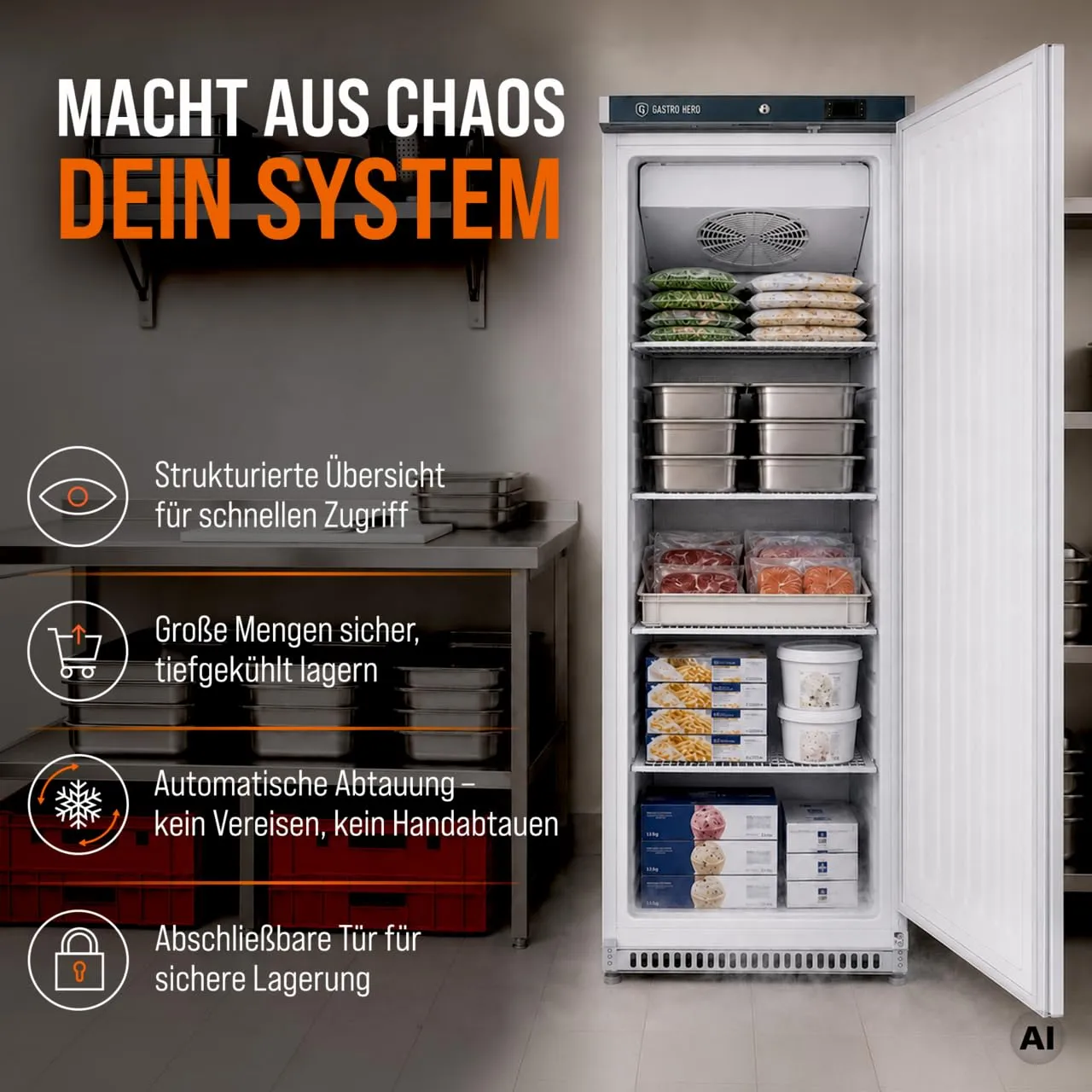 GastroHero LTSE400 Lagertiefkühlschrank 336 L weiß -23°C