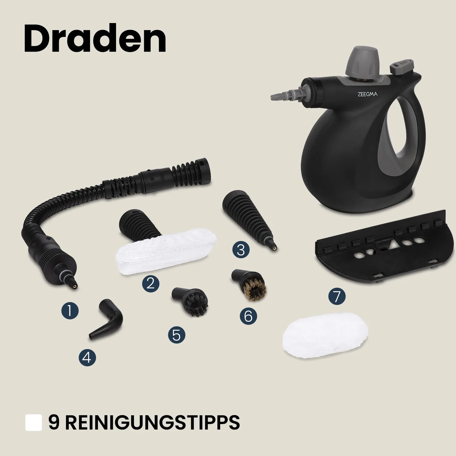 Zeegma Draden Dampfreiniger Handgerät 1000W 3bar
