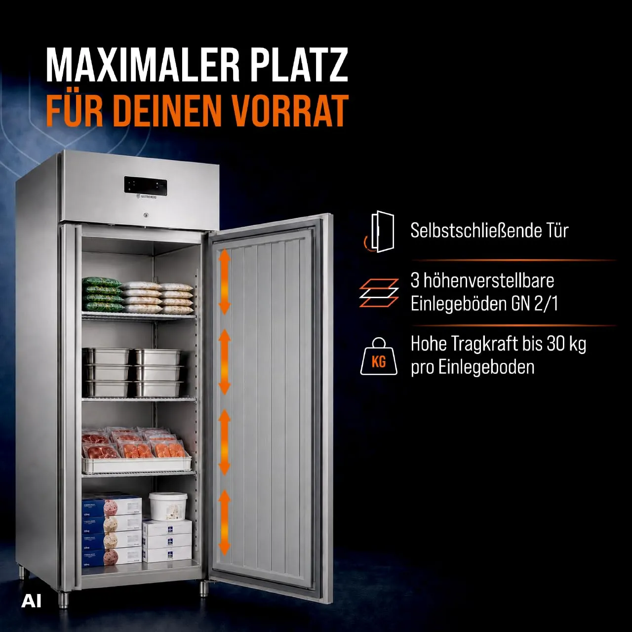 GastroHero ECO GNH650BTM Tiefkühlschrank 616 L Edelstahl