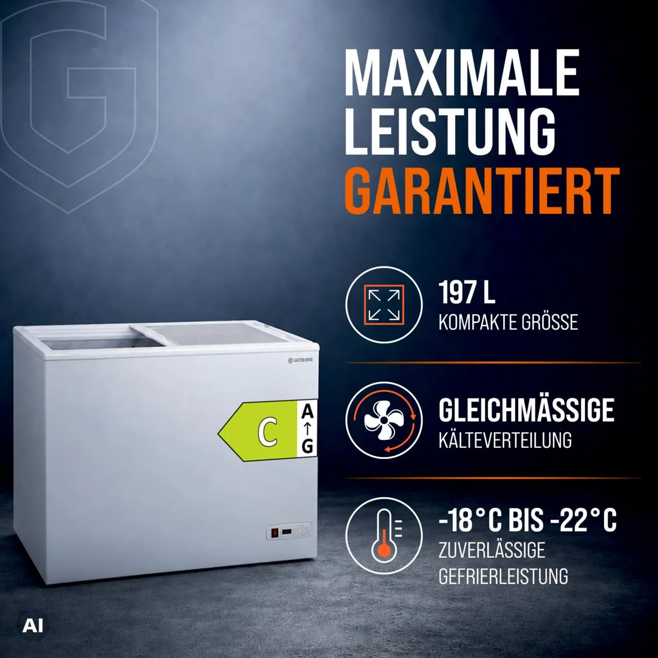 GastroHero ECO 200 Gefriertruhe 197L -18 bis -22°C