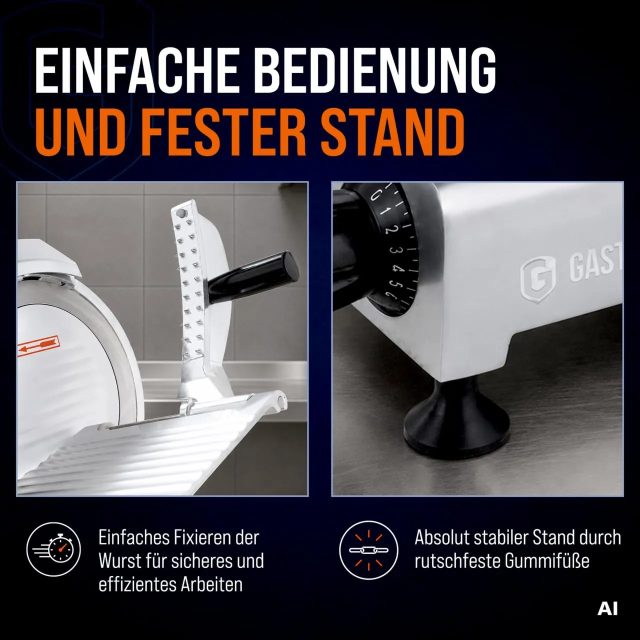 GastroHero ASM195 Aufschnittmaschine 195mm Aluminium