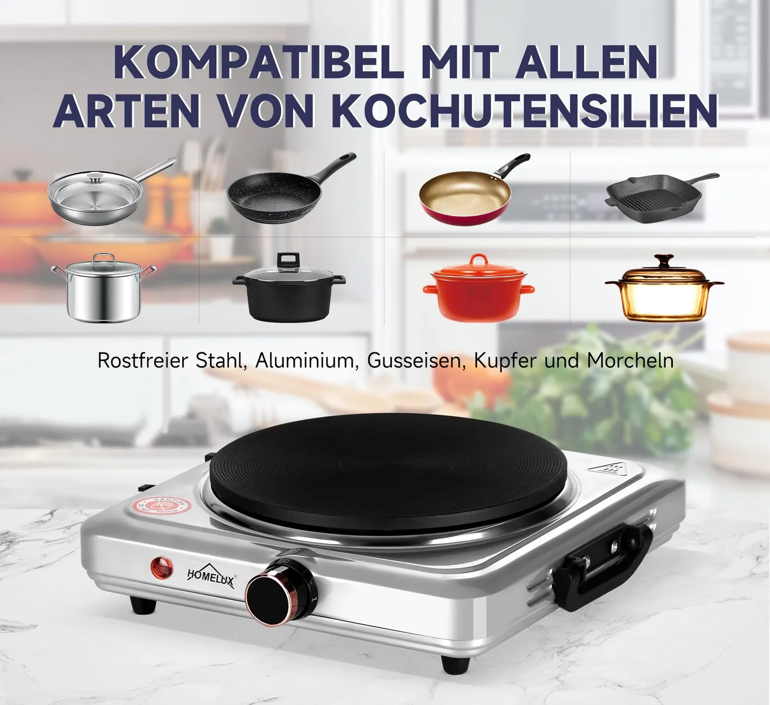 HOMELUX Kochplatte 1000W Einzelherdplatte 5 Stufen Kompakt