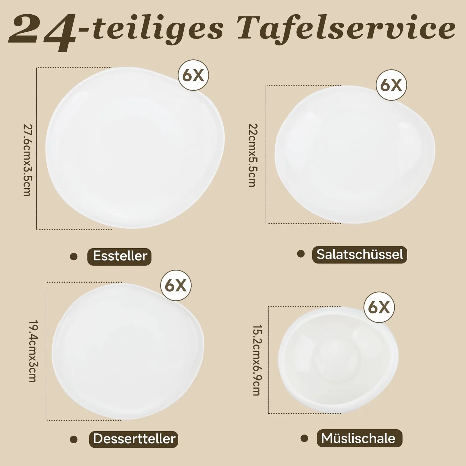 HOMELUX Geschirrset 24-teilig 6 Personen Weiß