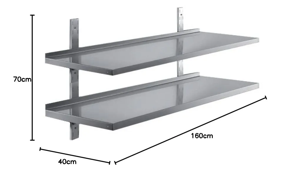GastroHero Wandregal doppelt Wandbord 160x40 Edelstahl