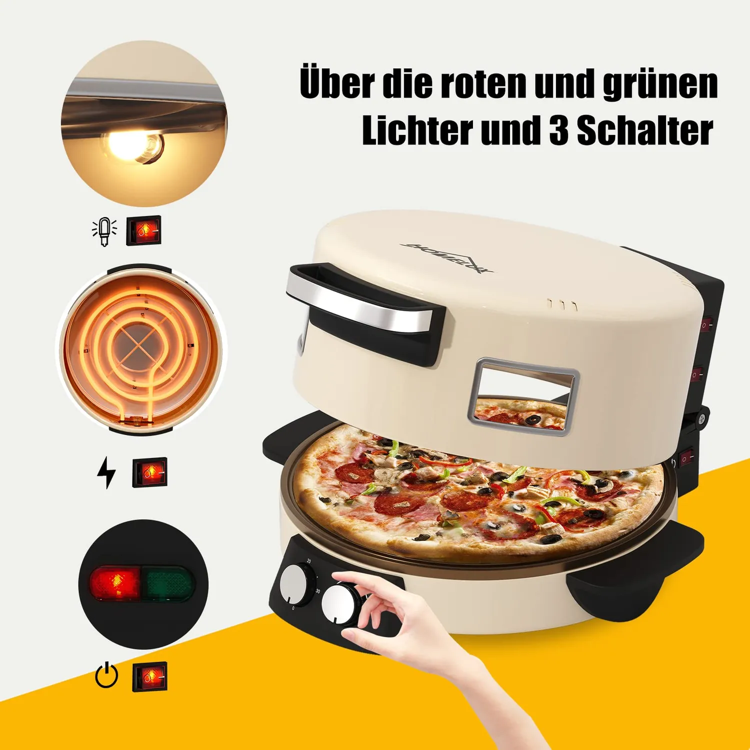 HOMELUX Pizzaofen 2800W Elektro Steinofen 40cm 400°C