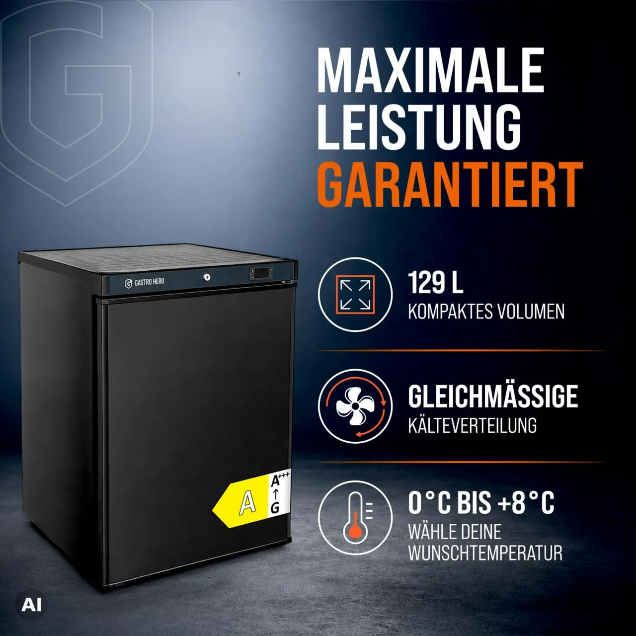 GastroHero ECO LKSE200B Lagerkühlschrank 129 L schwarz