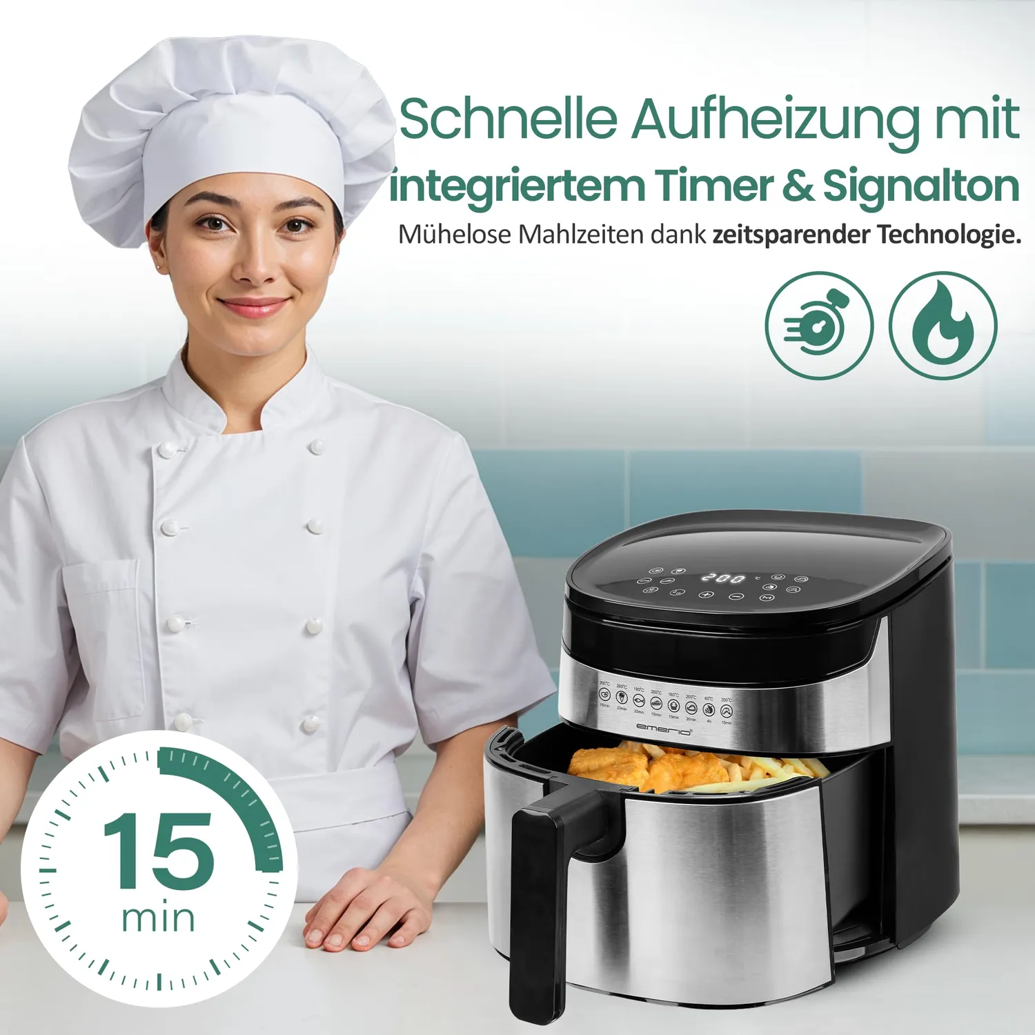 Emerio AF-129084 Heißluftfritteuse 4,5L INOX 1300W