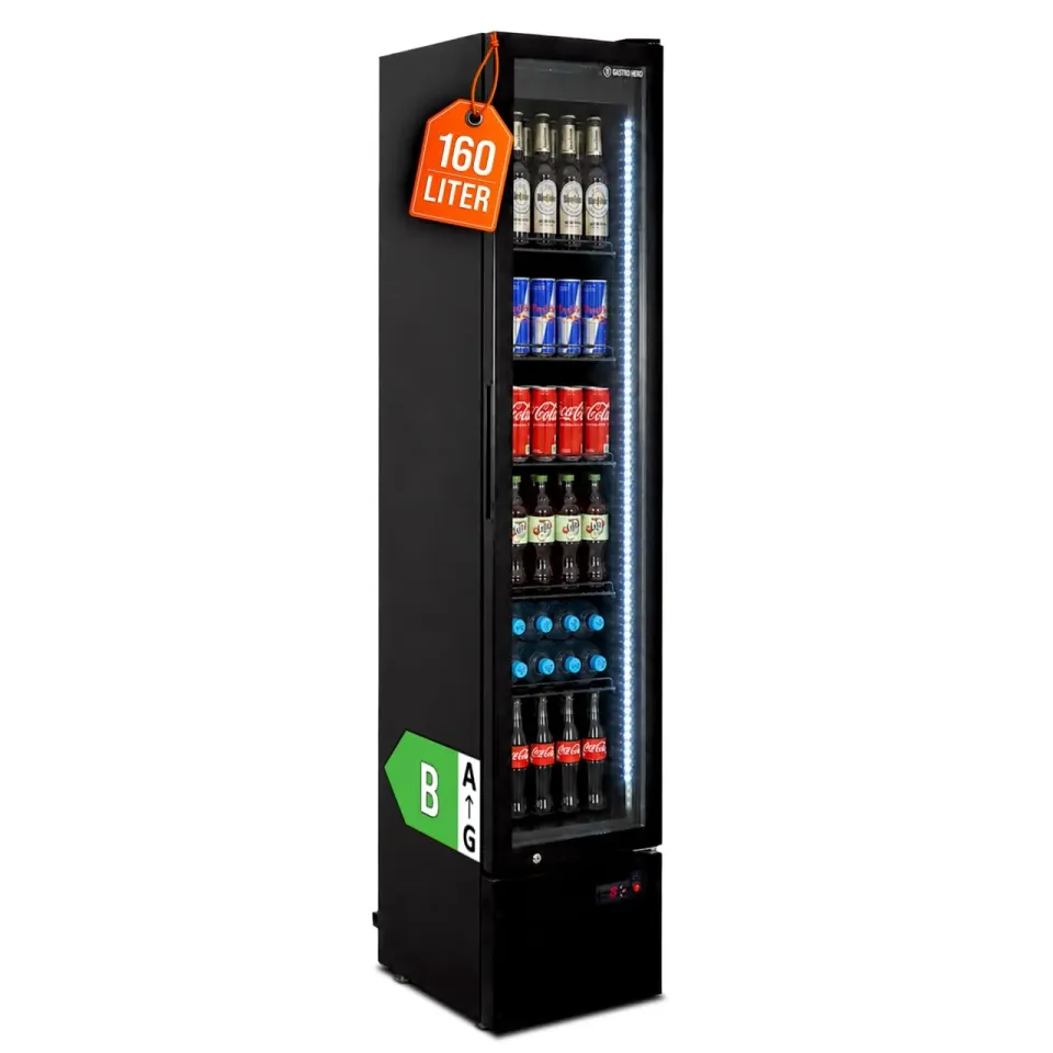 GastroHero GKS-160 Getränkekühlschrank 160L Schwarz Glastür
