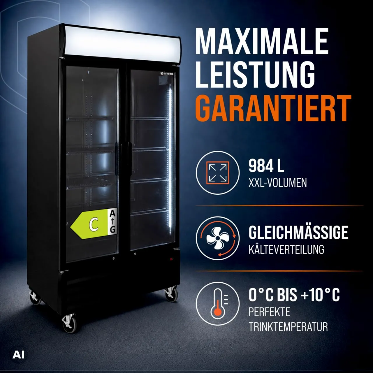 GastroHero GKS-1000KT Getränkekühlschrank 984 L 2-türig