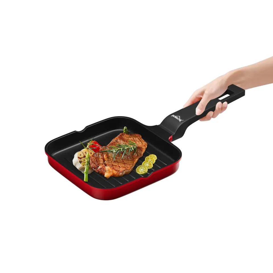 HOMELUX Grillpfanne 14cm Induktion Antihaft mit Ausguss