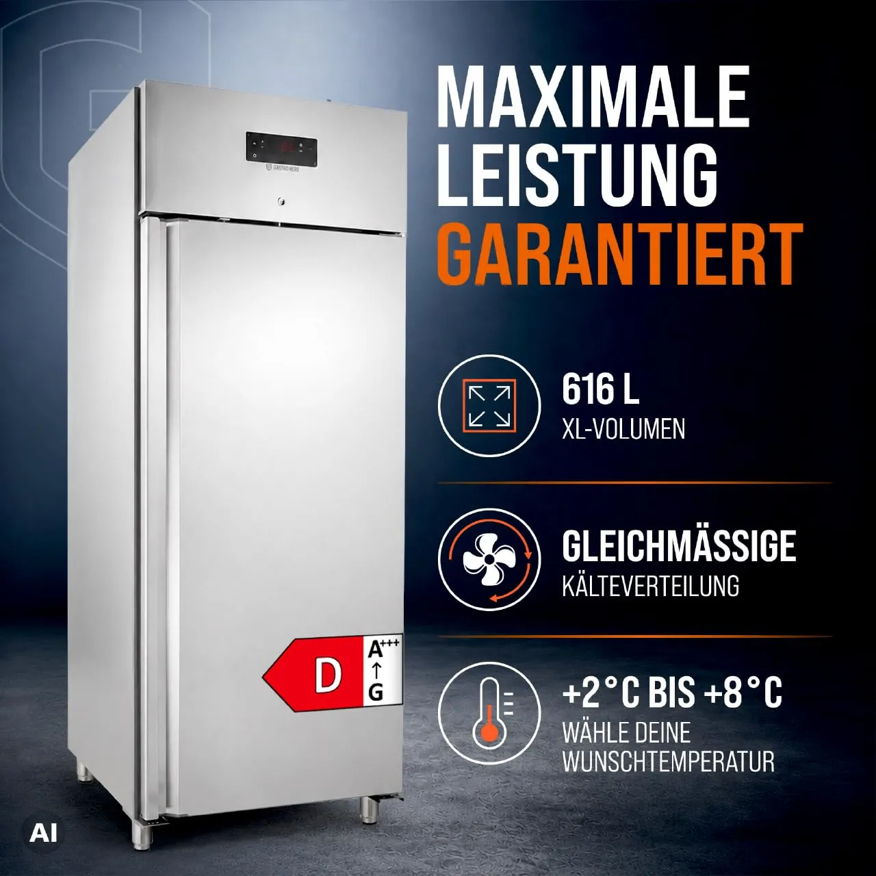 GastroHero ECO 650 Gewerbekühlschrank 616L GN2/1