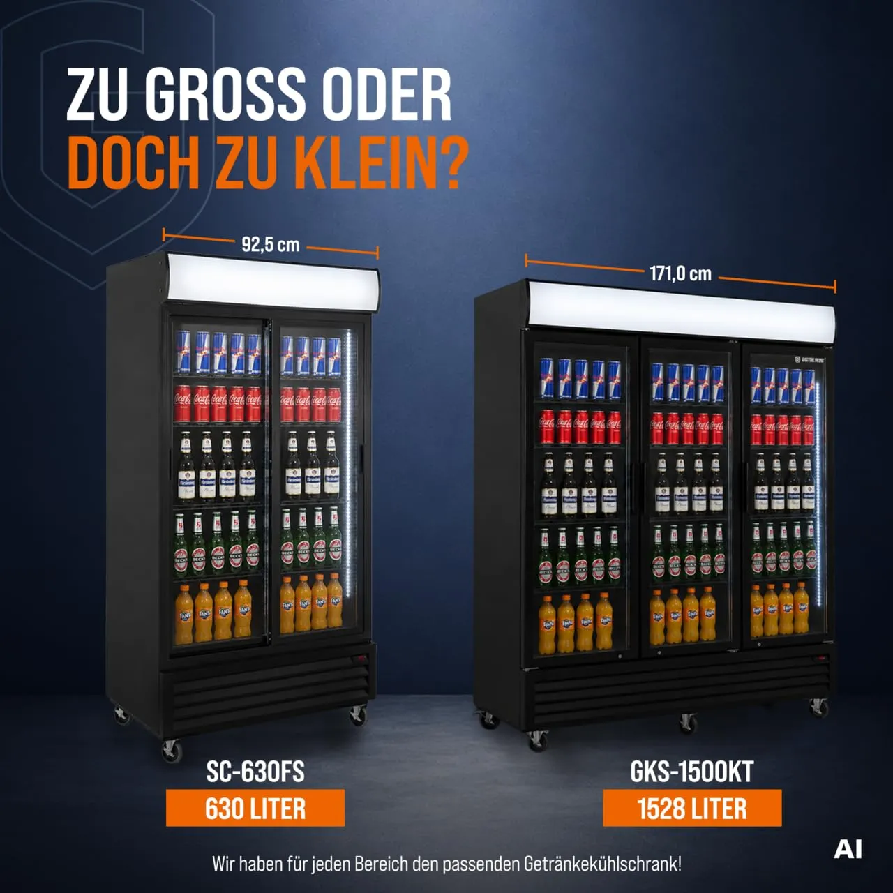 GastroHero SC-630FS Getränkekühlschrank 630 L Schiebetüren