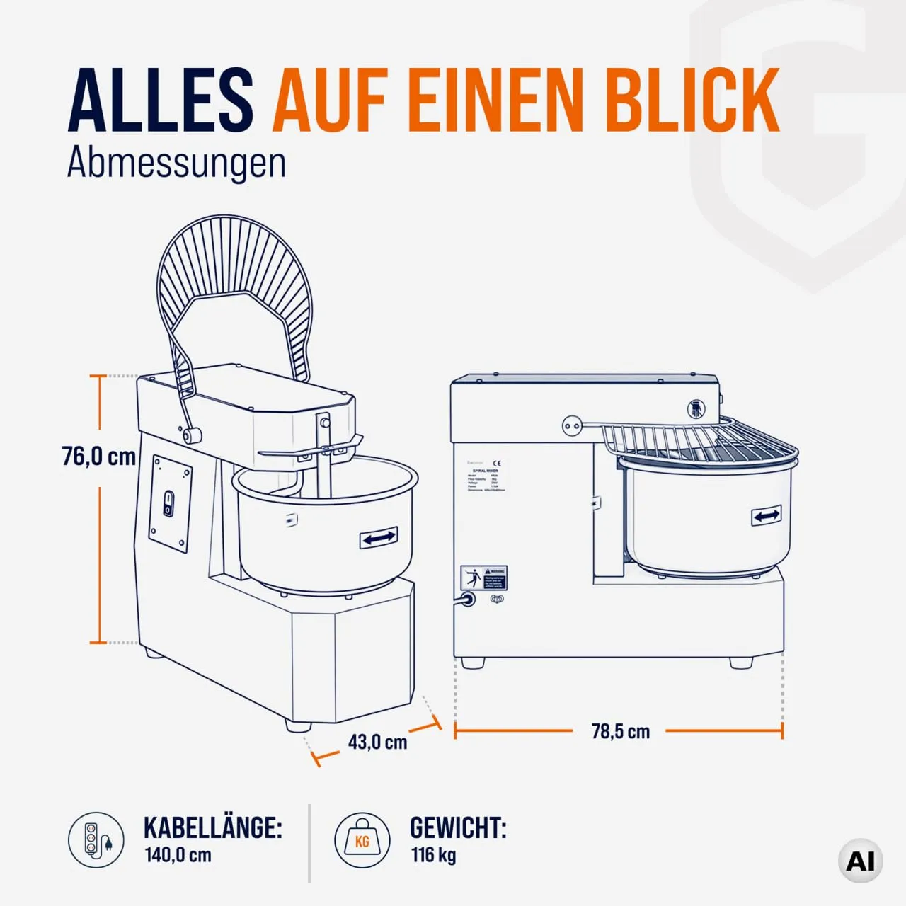GastroHero AT30-F Teigknetmaschine 30 L 12 kg Edelstahl