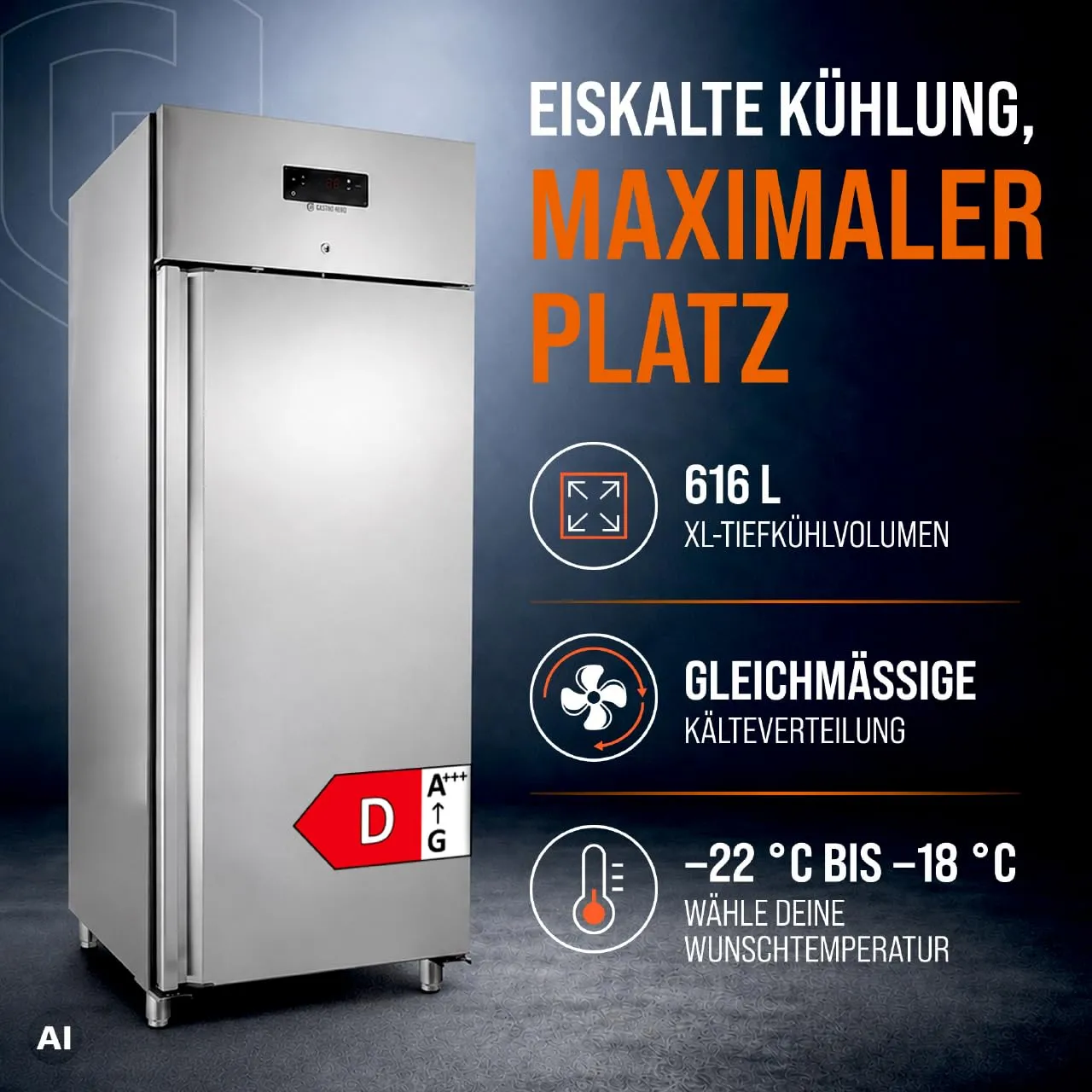 GastroHero ECO GNH650BTM Tiefkühlschrank 616 L Edelstahl