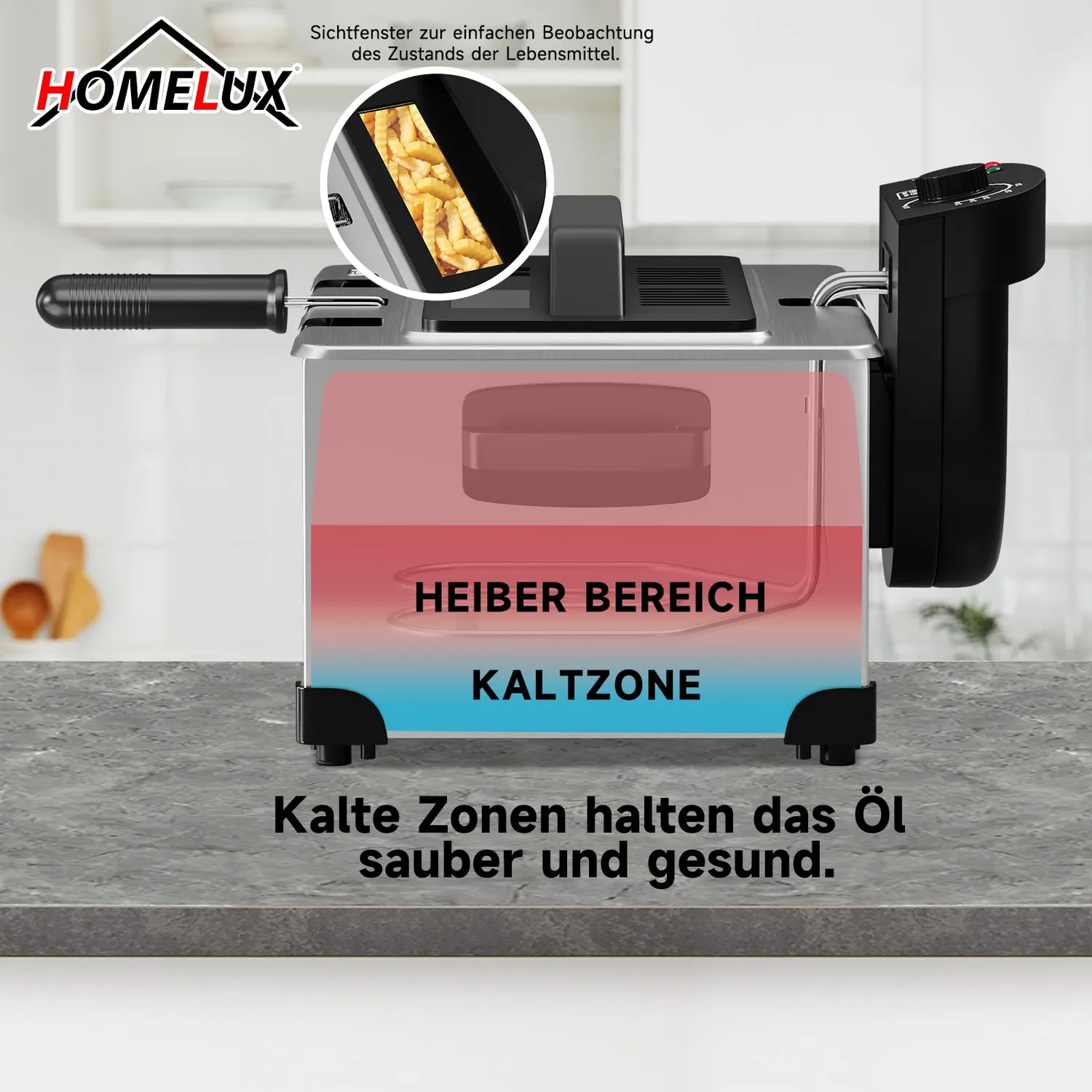 HOMELUX Friteuse 5 Liter 2000W Edelstahl 3 Körbe