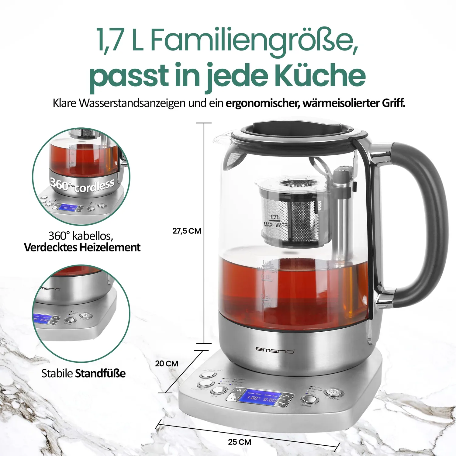 Emerio WK-122248 Teekocher Glas 1,7L Automatik