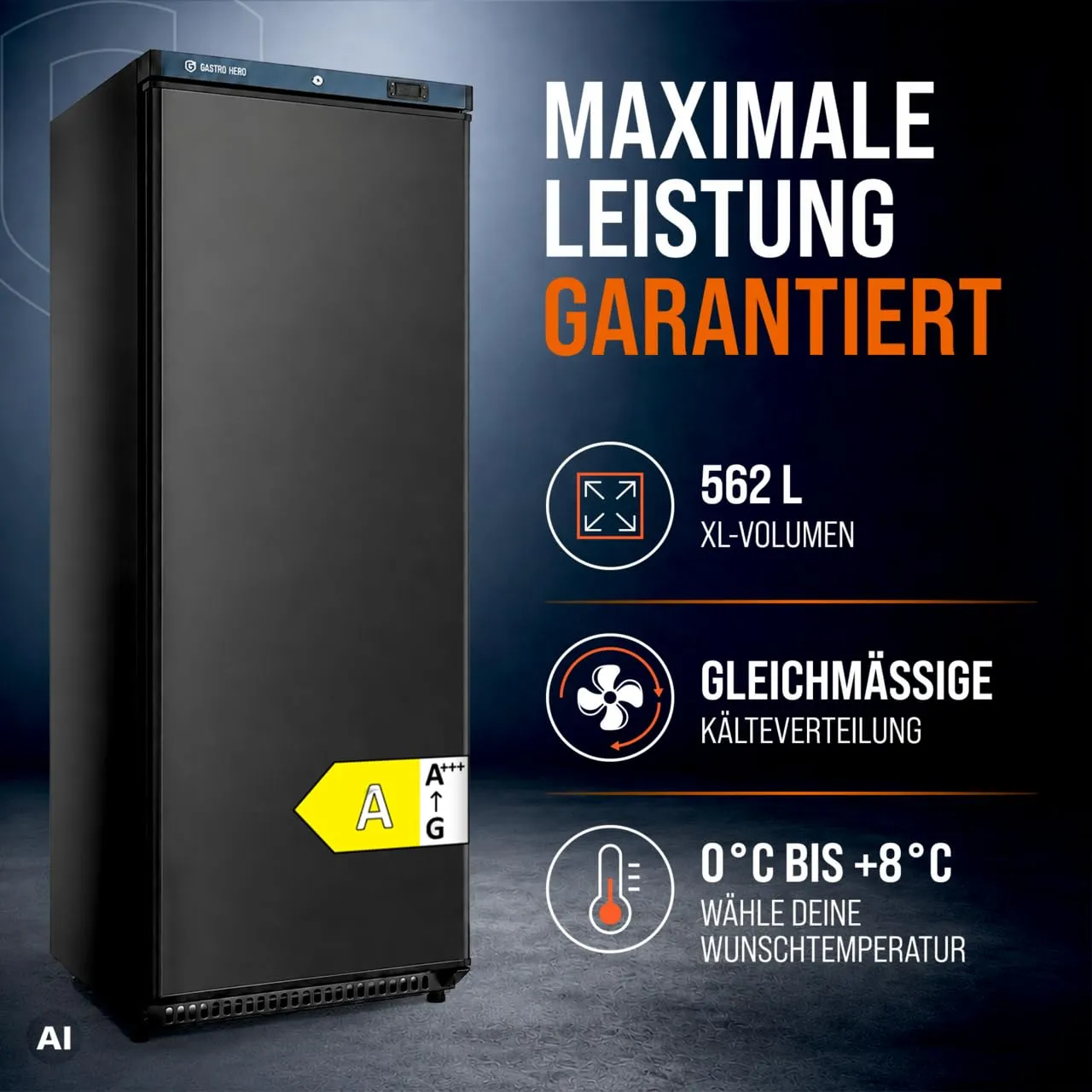 GastroHero ECO LKSE600BA Bierkastenkühlschrank 562 L schwarz