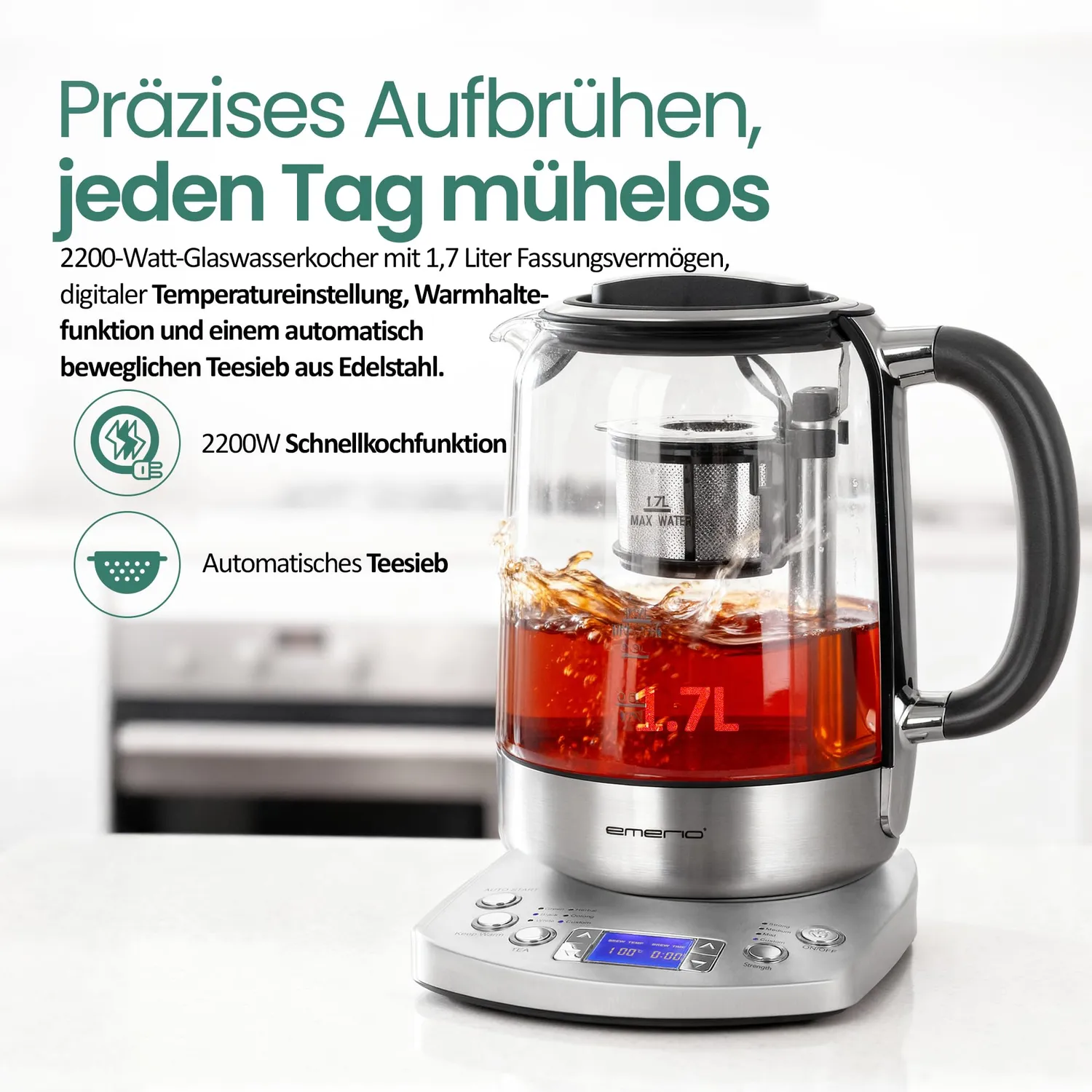 Emerio WK-122248 Teekocher Glas 1,7L Automatik