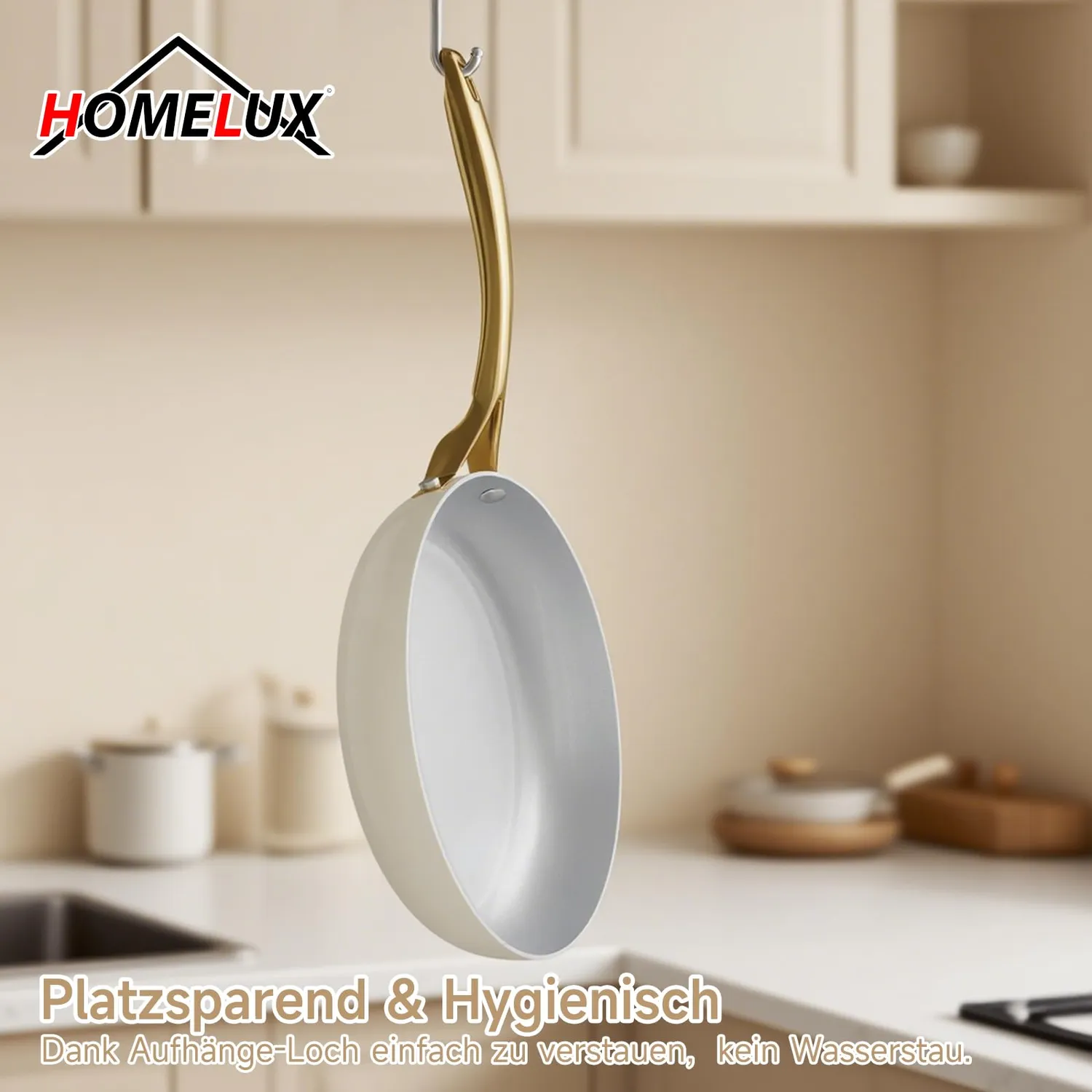 HOMELUX Keramikpfanne 20cm Induktion Antihaft 1L Goldgriff