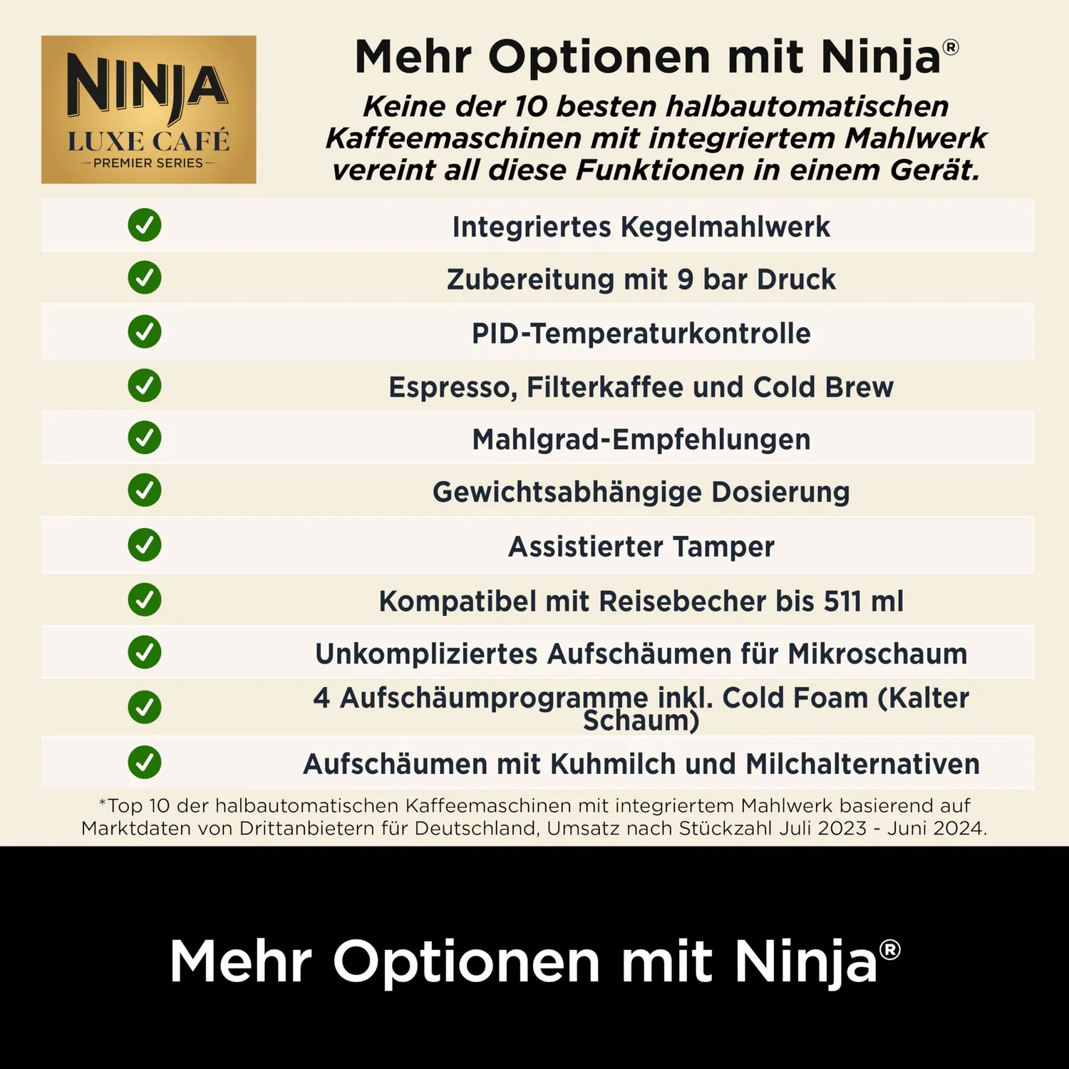 Ninja Luxe Premier 3-in-1 Espressomaschine Grau-Metall Mahlwerk