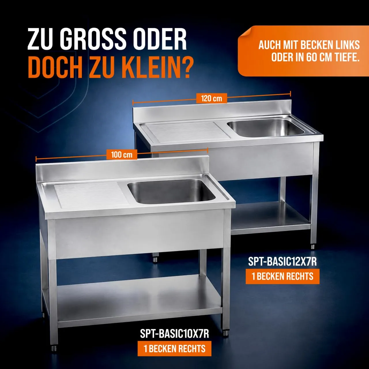 GastroHero SPT-BASIC10X7R Spültisch 100x70 cm Becken rechts
