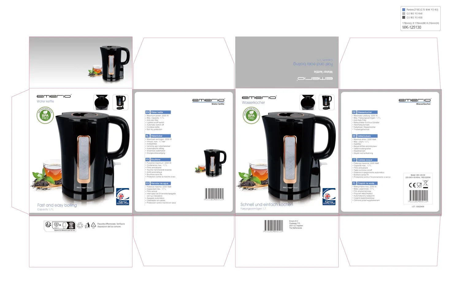 Emerio WK-125130 Wasserkocher 1,7L Schwarz-Gold