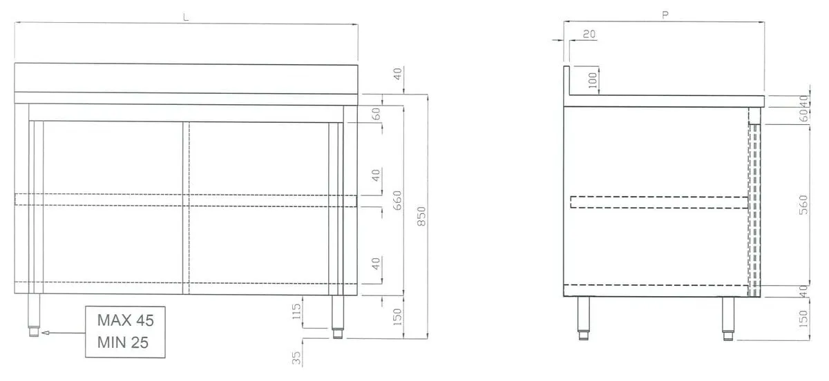 GastroHero ECO 10x6 Arbeitsschrank 100 cm Aufkantung