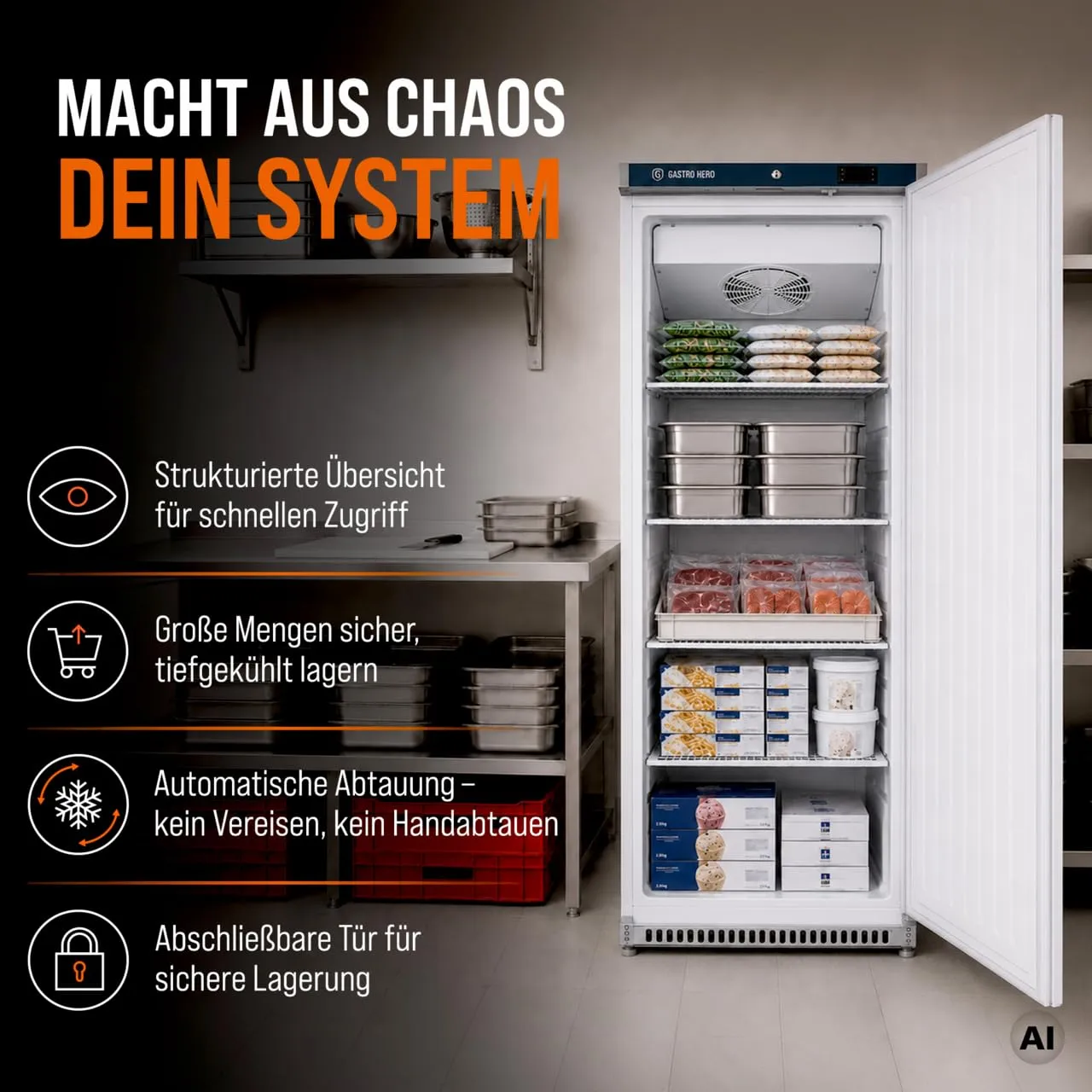 GastroHero LTSE600 Lagertiefkühlschrank 562 L weiß -23°C