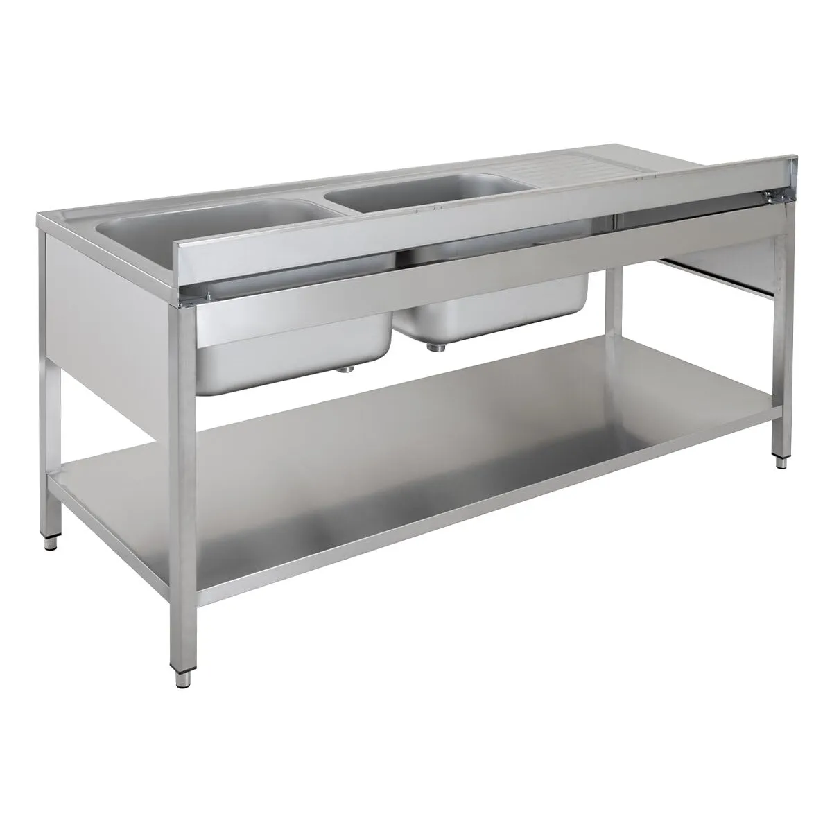 GastroHero ECO Spültisch 200x70 cm 2 Becken rechts