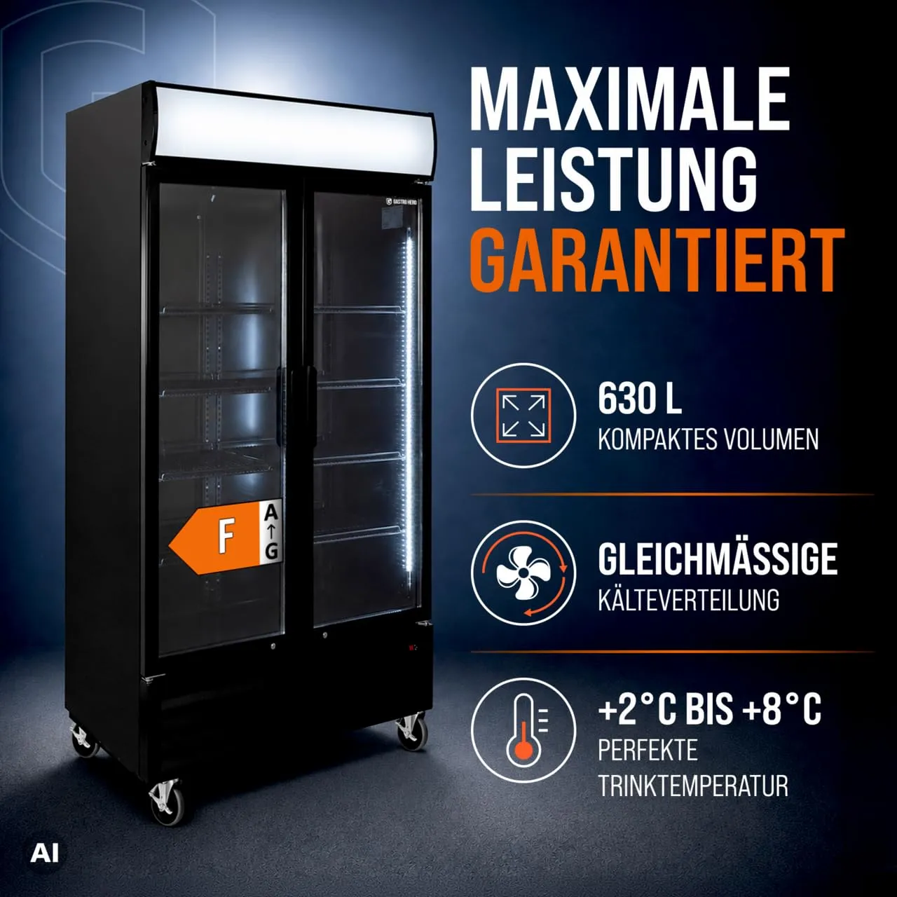 GastroHero SC-630FH Getränkekühlschrank 630 L Klapptüren