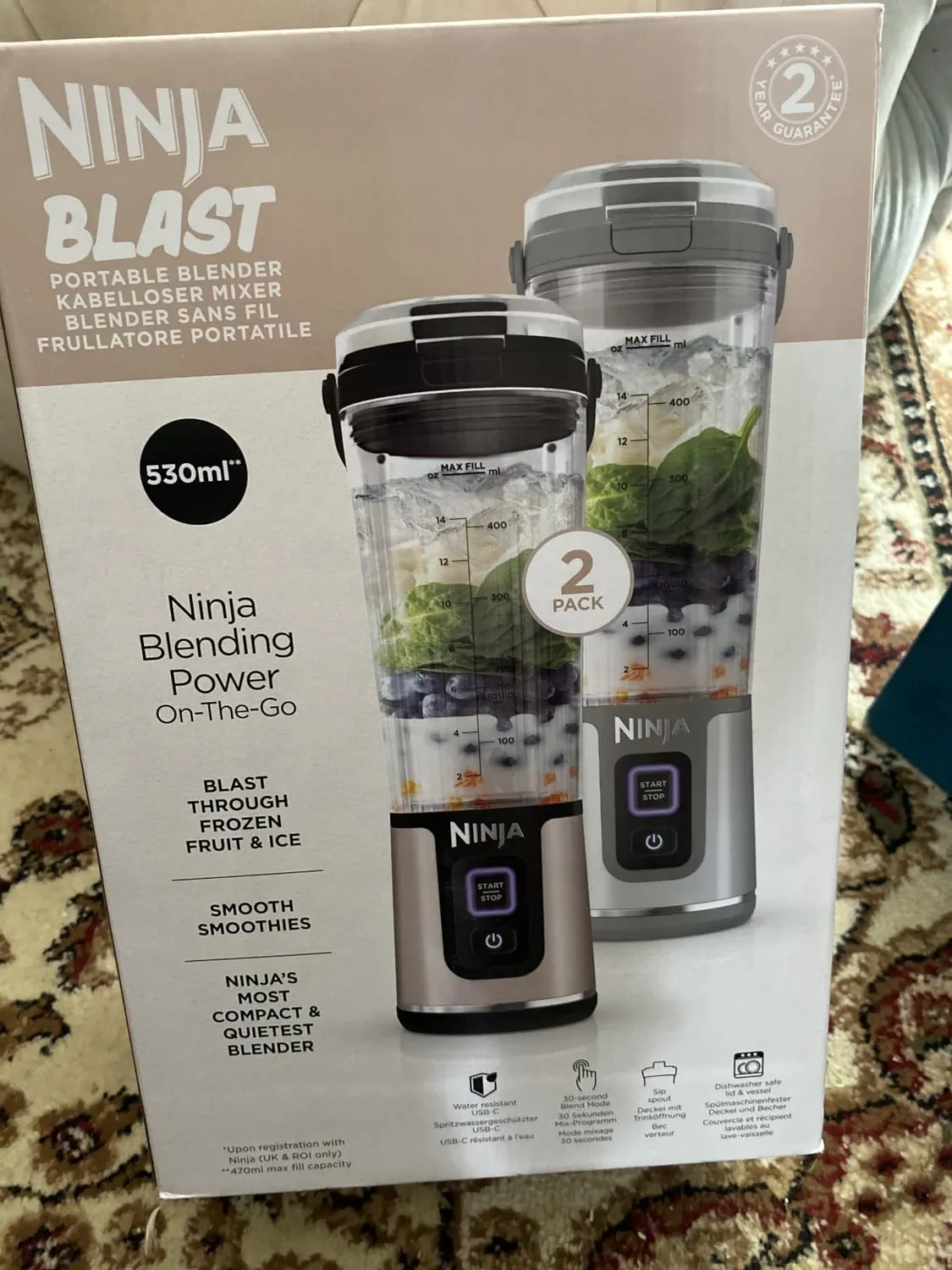 Ninja Blast Mini-Mixer 530ml 2er-Pack Roségold Akku
