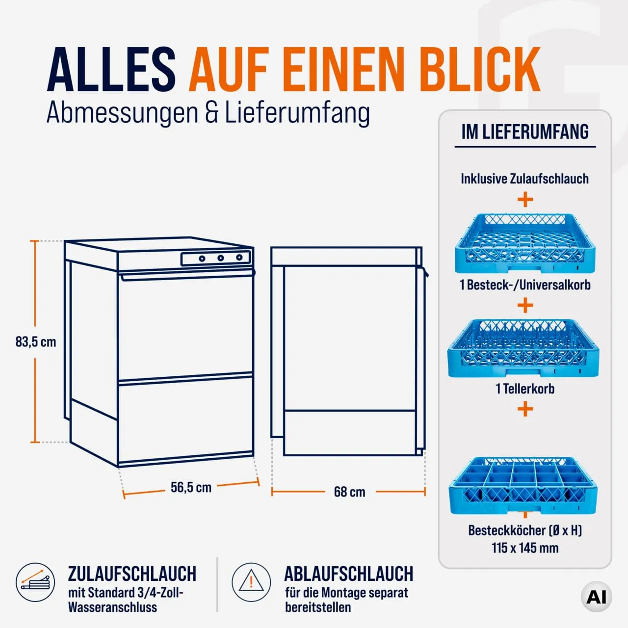GastroHero GSME54SL Geschirrspülmaschine 50x50 Edelstahl