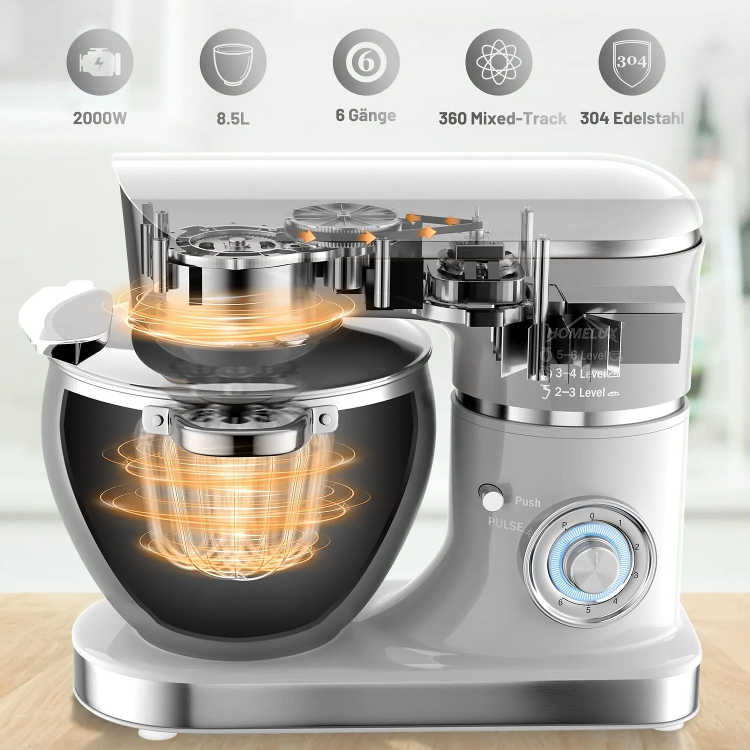 Homelux 626 Silver Küchenmaschine 10 L 2000 W