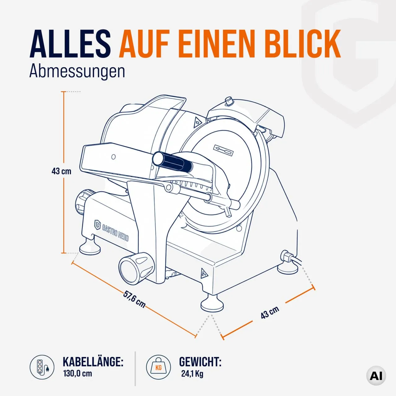 GastroHero ASM300 Aufschnittmaschine 300 mm Aluminium