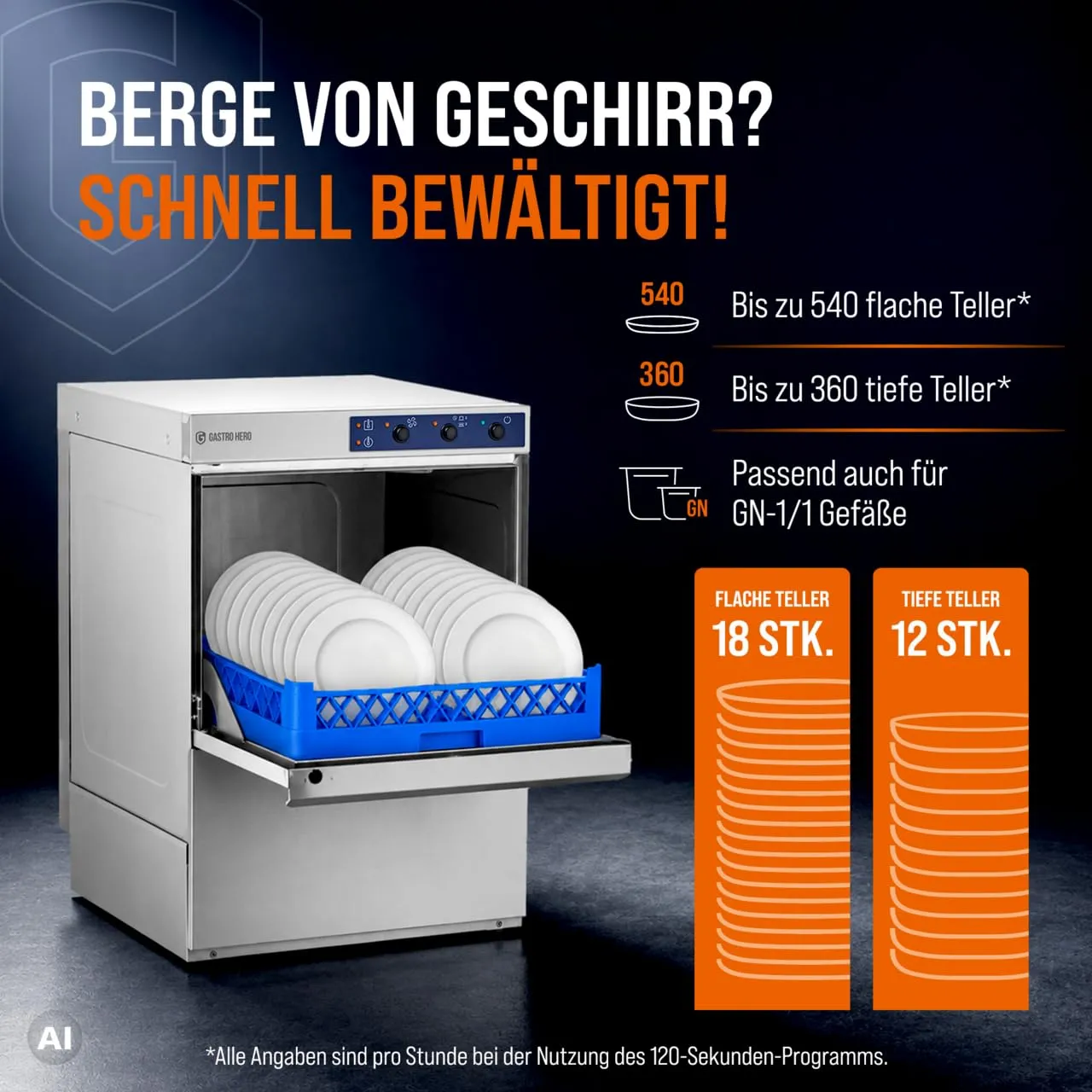 GastroHero GSME54SL Geschirrspülmaschine 50x50 Edelstahl
