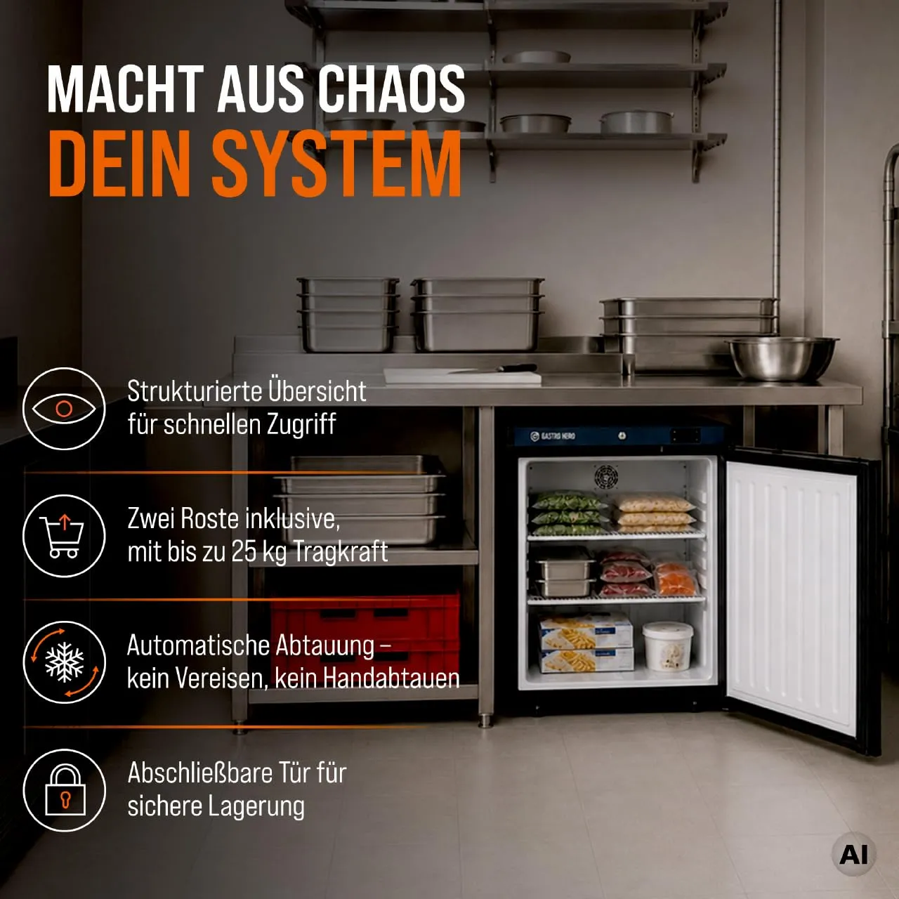 GastroHero ECO LTSE200B Tiefkühlschrank 127 L schwarz