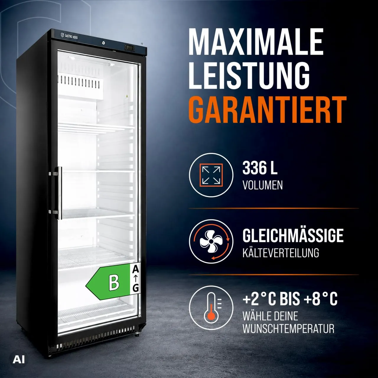 GastroHero ECO LKSE400BG Lagerkühlschrank 336 L Glastür