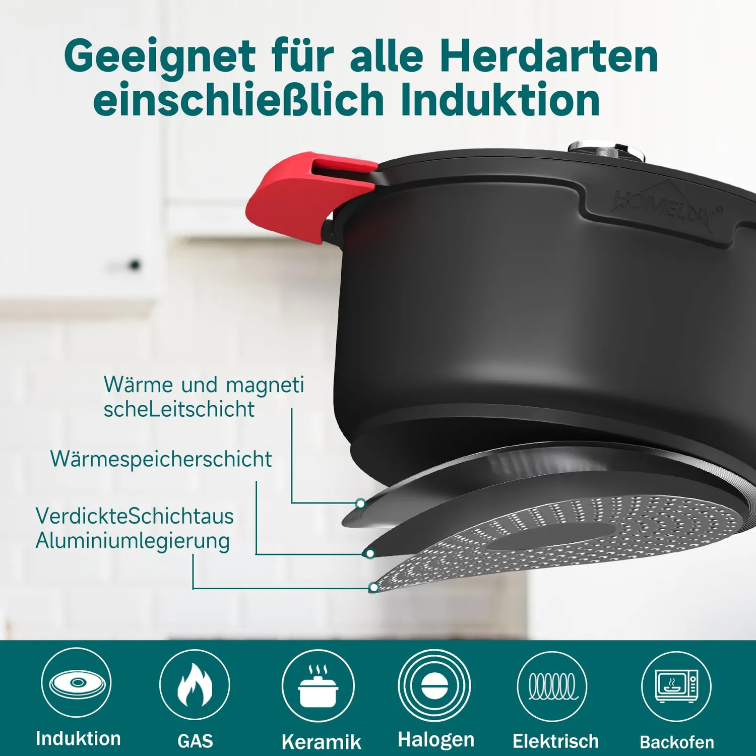 Homelux Kochtopf 28 cm 6 L Induktion Antihaft