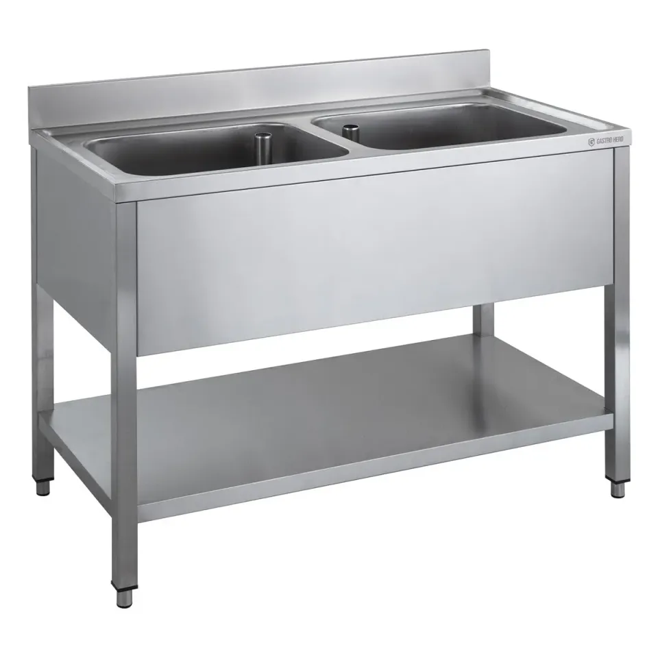 GastroHero ECO Spültisch 120x60 2 Becken mittig Edelstahl