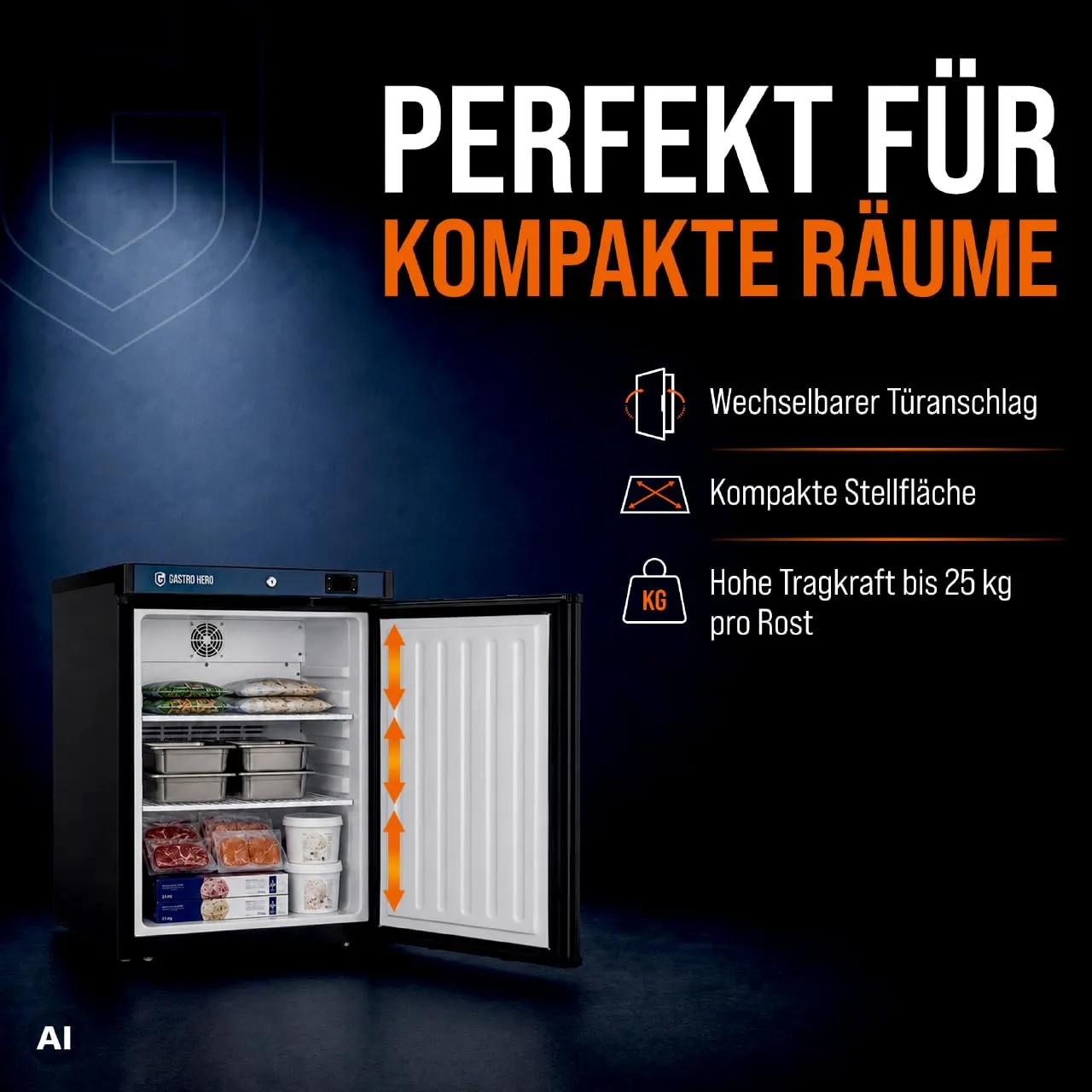 GastroHero ECO LTSE200B Tiefkühlschrank 127 L schwarz