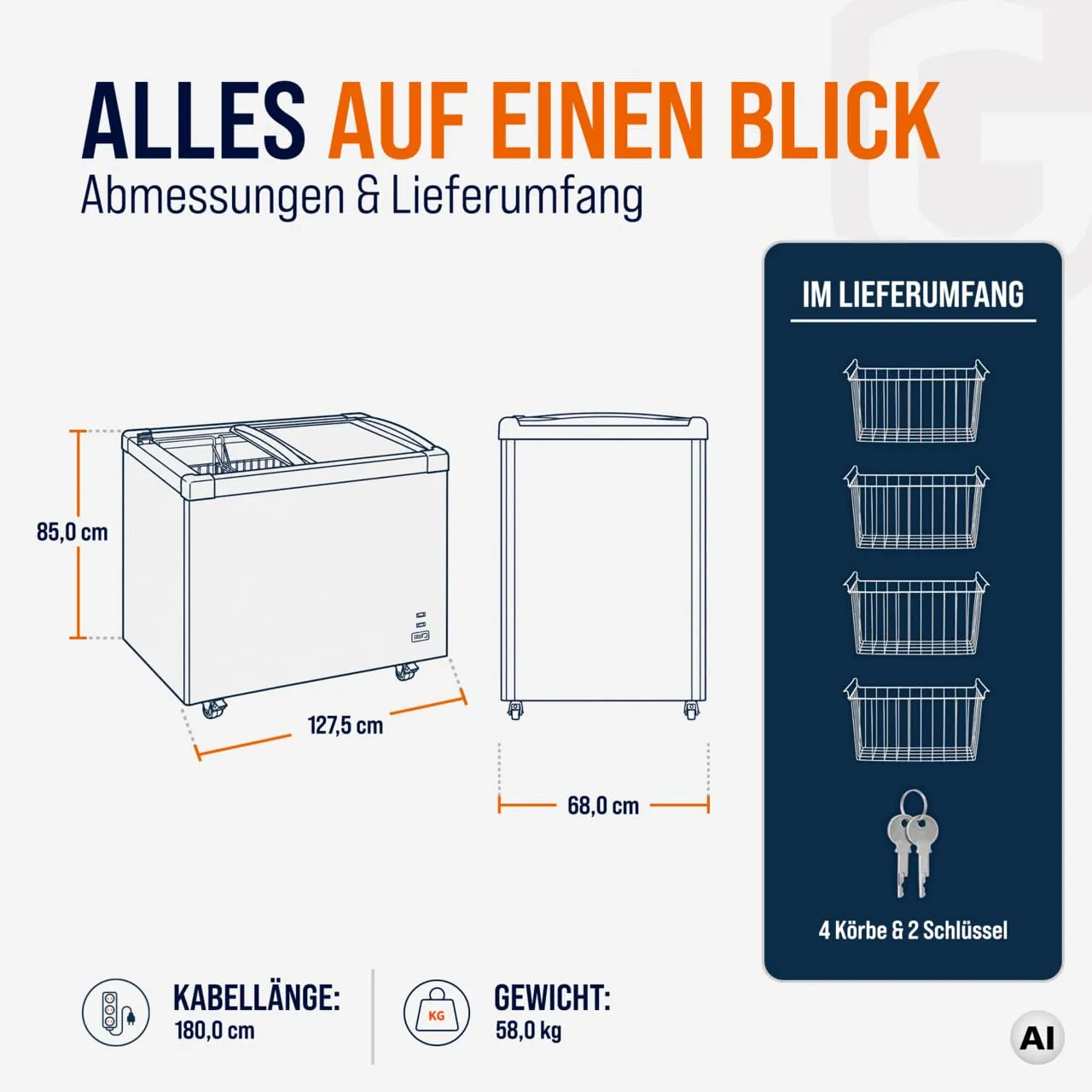GastroHero ECO 450 Gefriertruhe 355L Glasdeckel