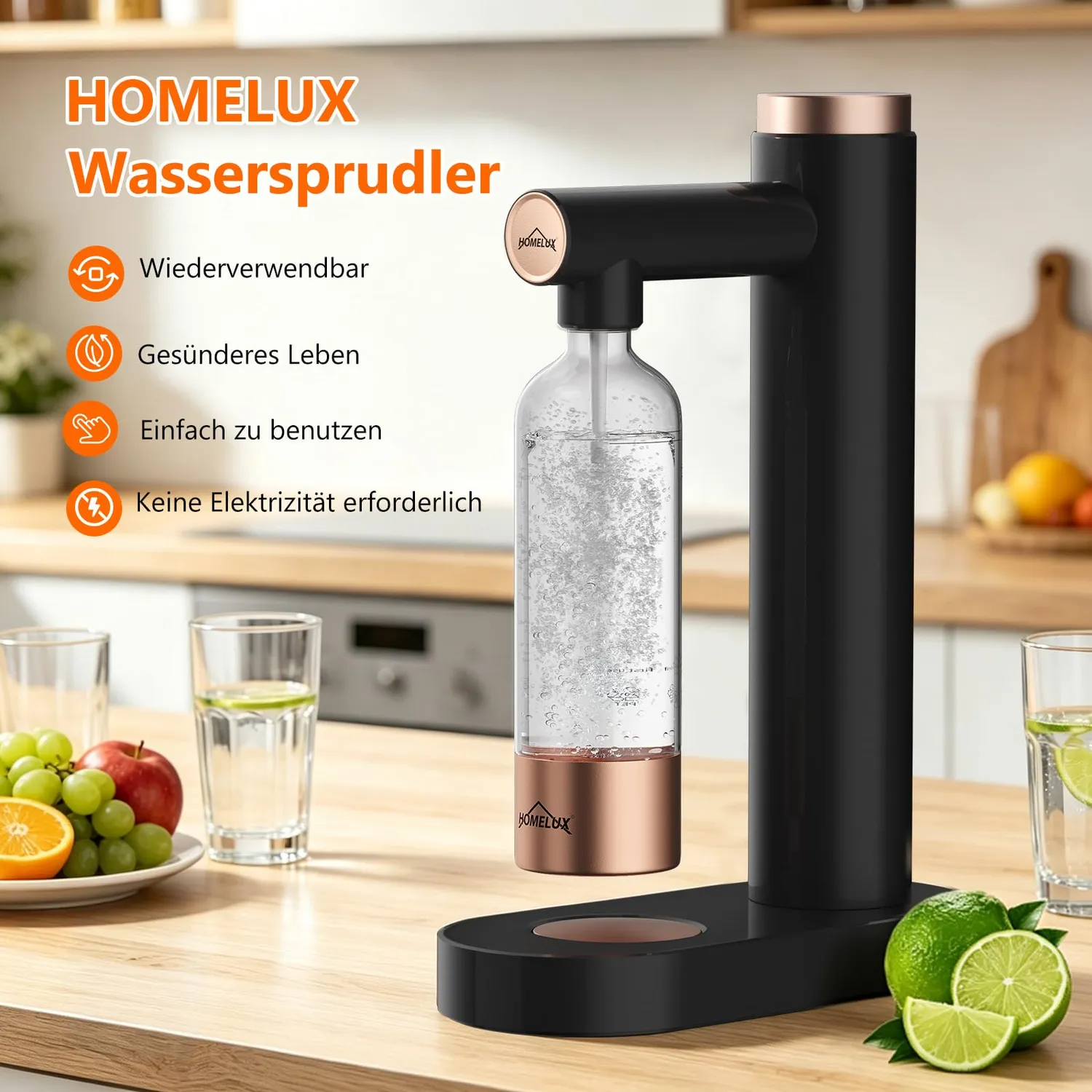 HOMELUX Wassersprudler Schwarz 1L PET-Flasche