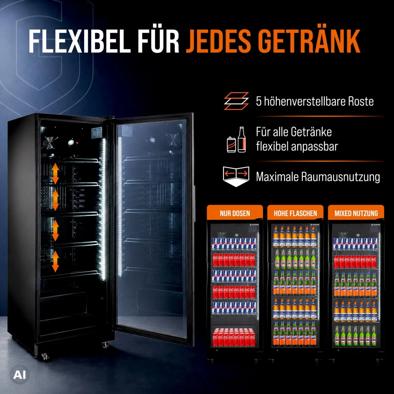 GastroHero GKSE360 Getränkekühlschrank 360L Schwarz