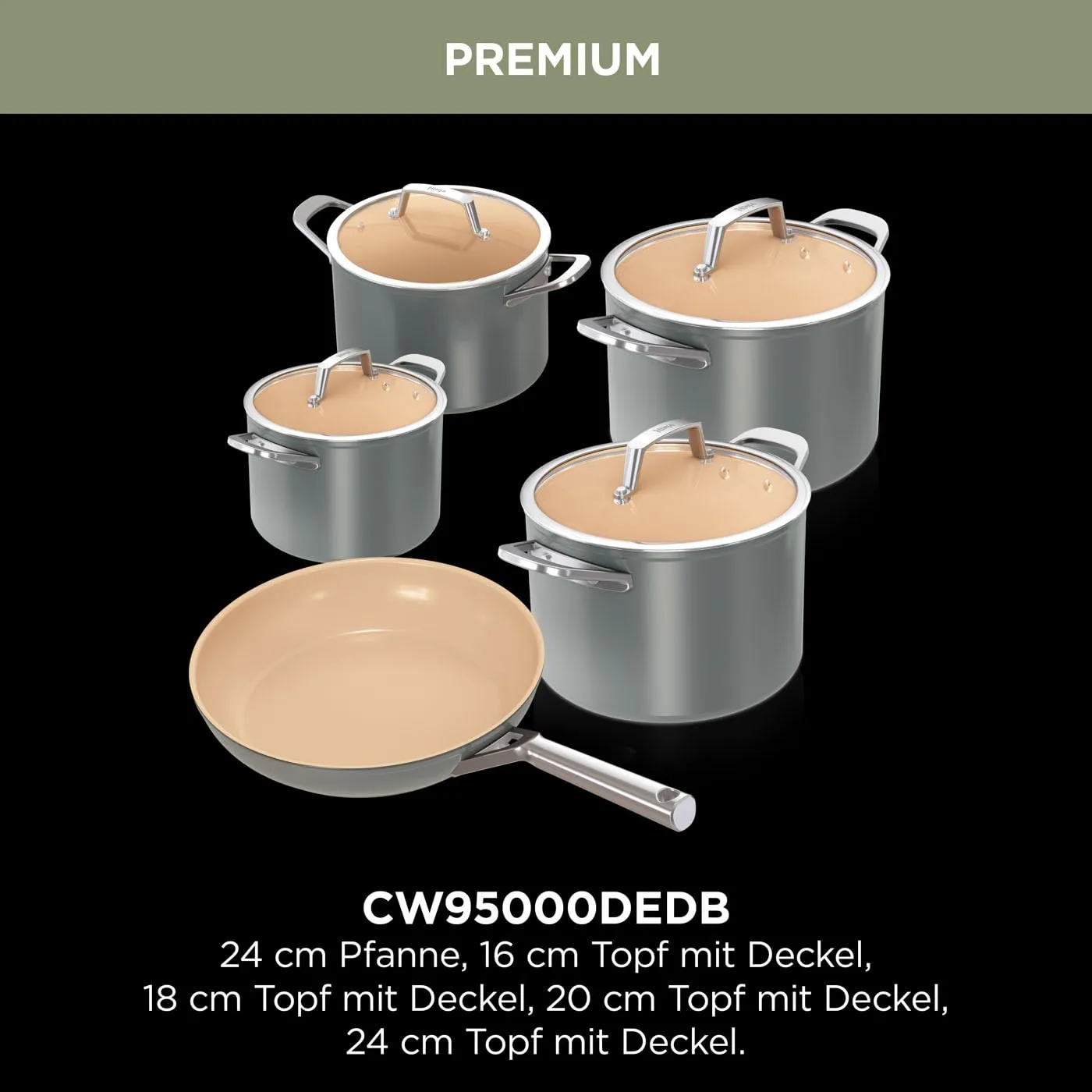 Ninja Extended Life Keramik Topfset 5-teilig Grau Terracotta antihaft