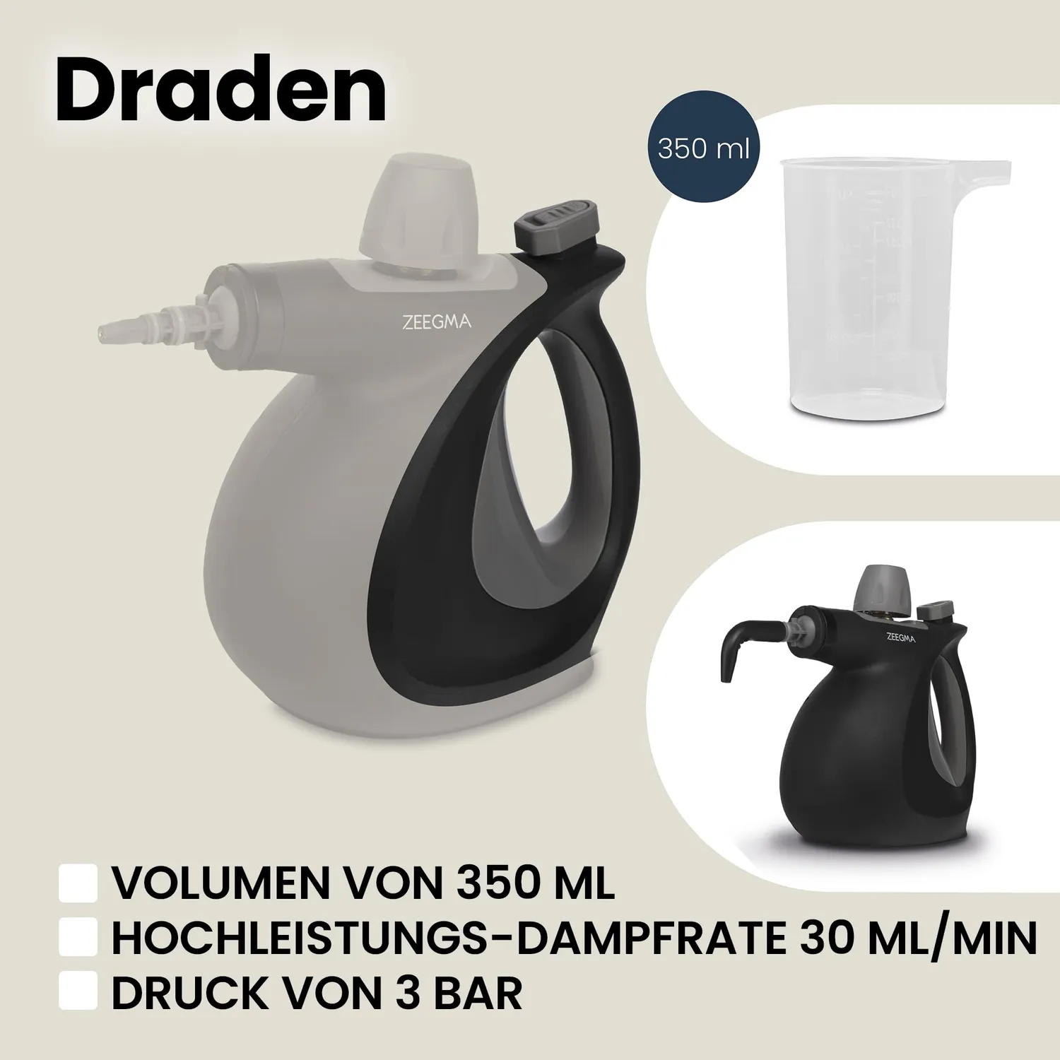 Zeegma Draden Dampfreiniger Handgerät 1000W 3bar