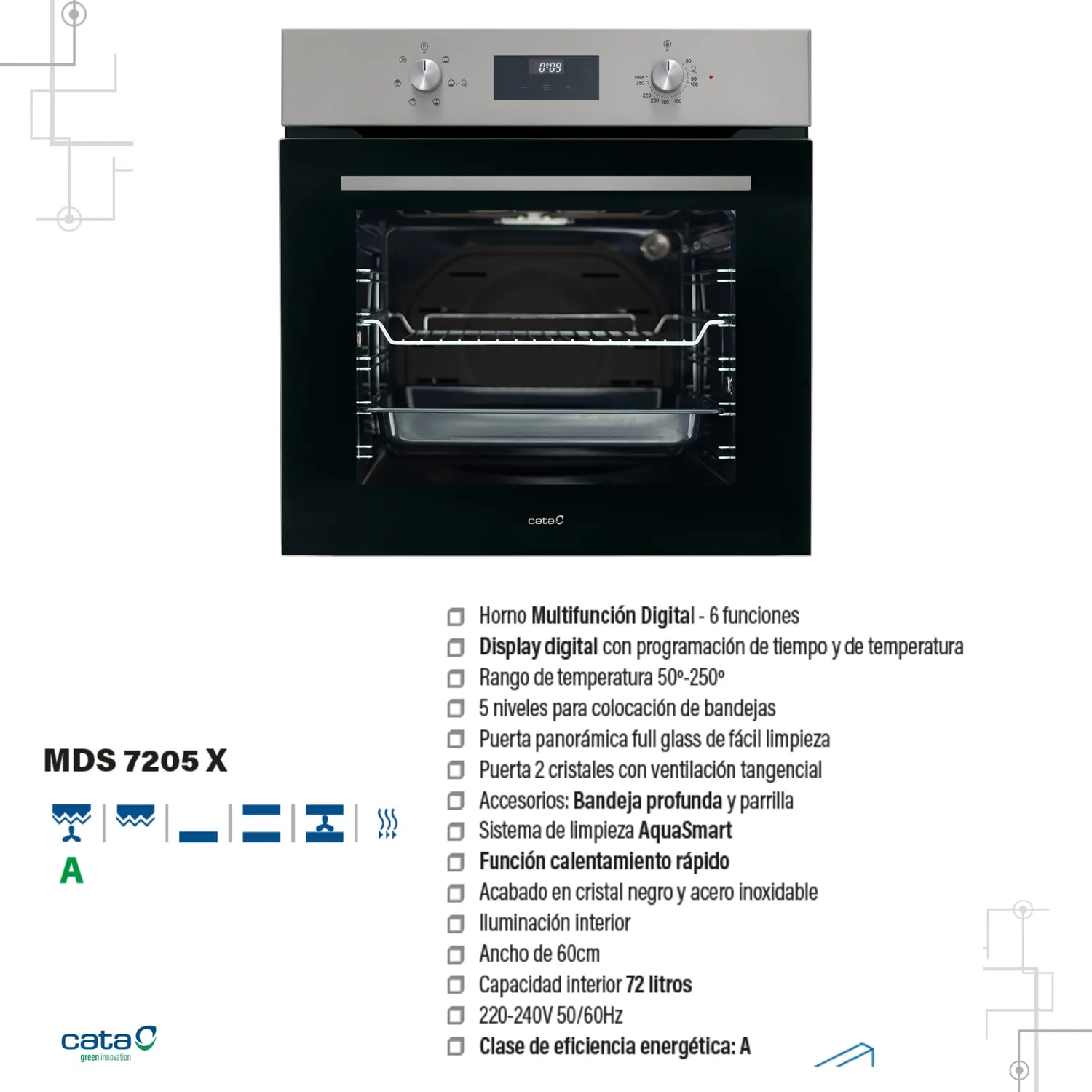 Cata 7205 X Elektro-Einbaubackofen 72 L Schwarz 60 cm