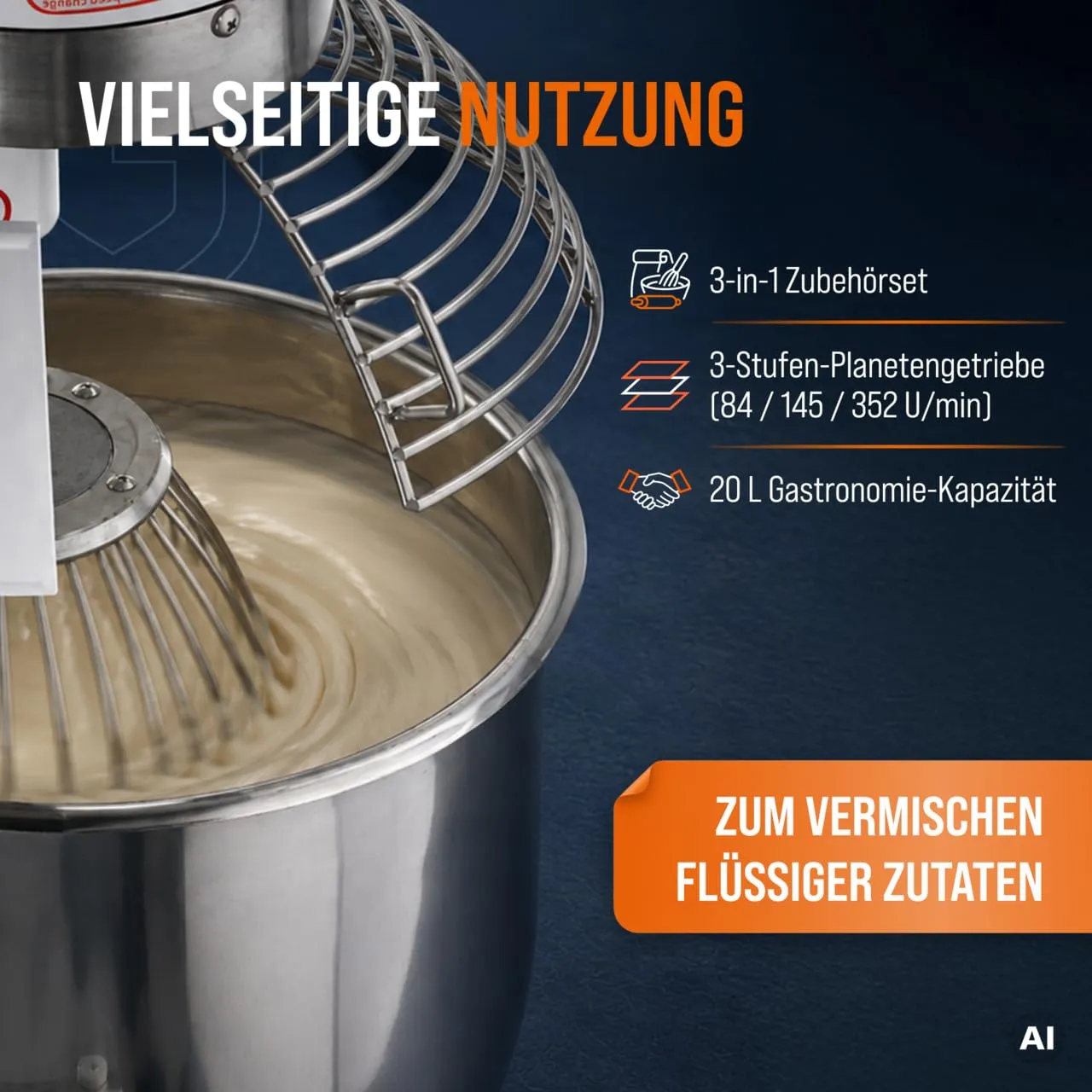 GastroHero Planetenrührwerk 20L Teigknetmaschine 0,75 kW