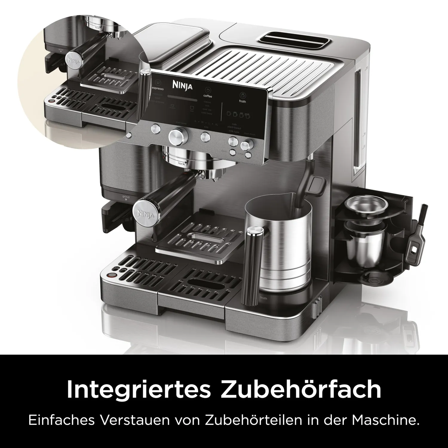 Ninja Luxe Premier 3-in-1 Espressomaschine Grau-Metall Mahlwerk